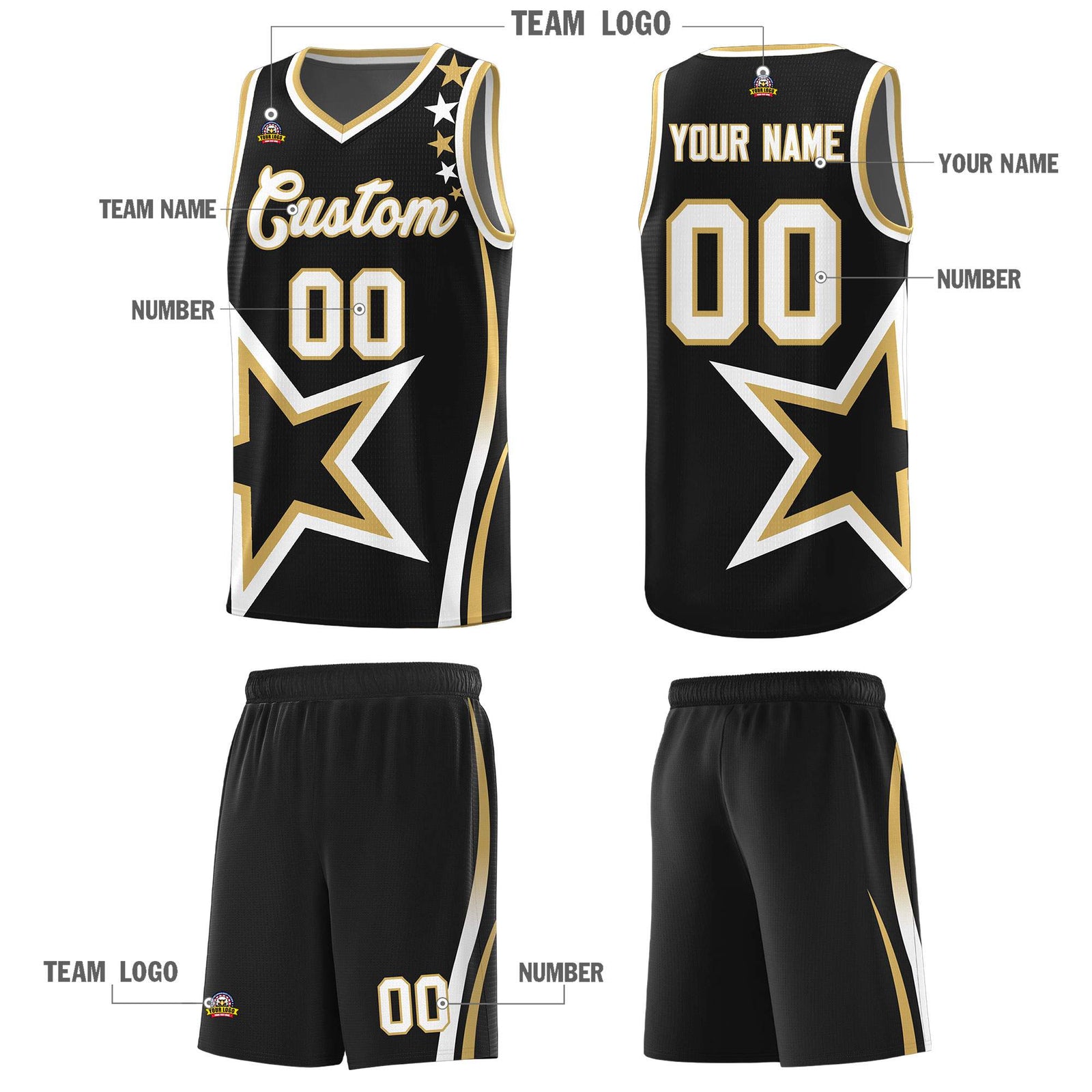 Custom Black Shoulder Stars Graffiti Pattern Sets Basketball Jersey