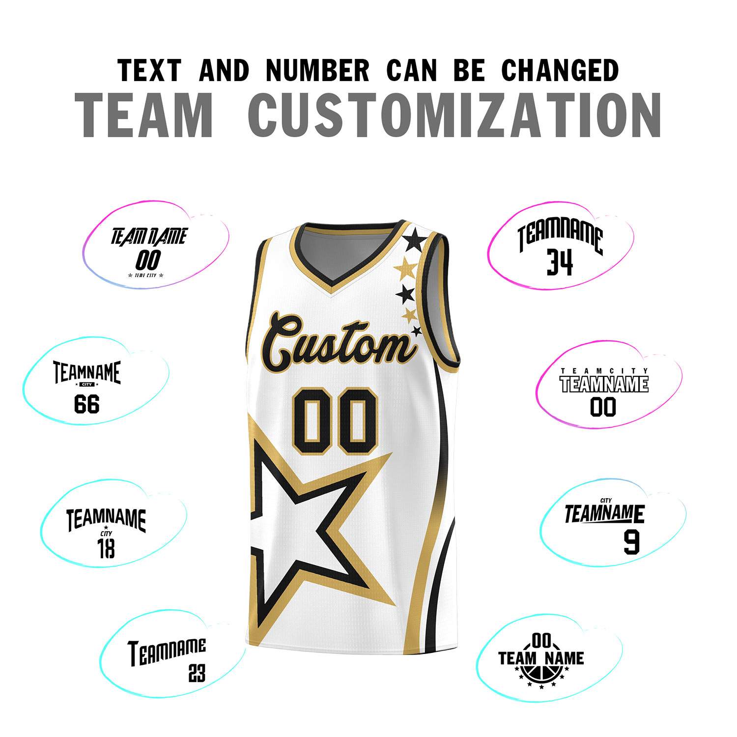 Custom White Shoulder Stars Graffiti Pattern Sets Basketball Jersey
