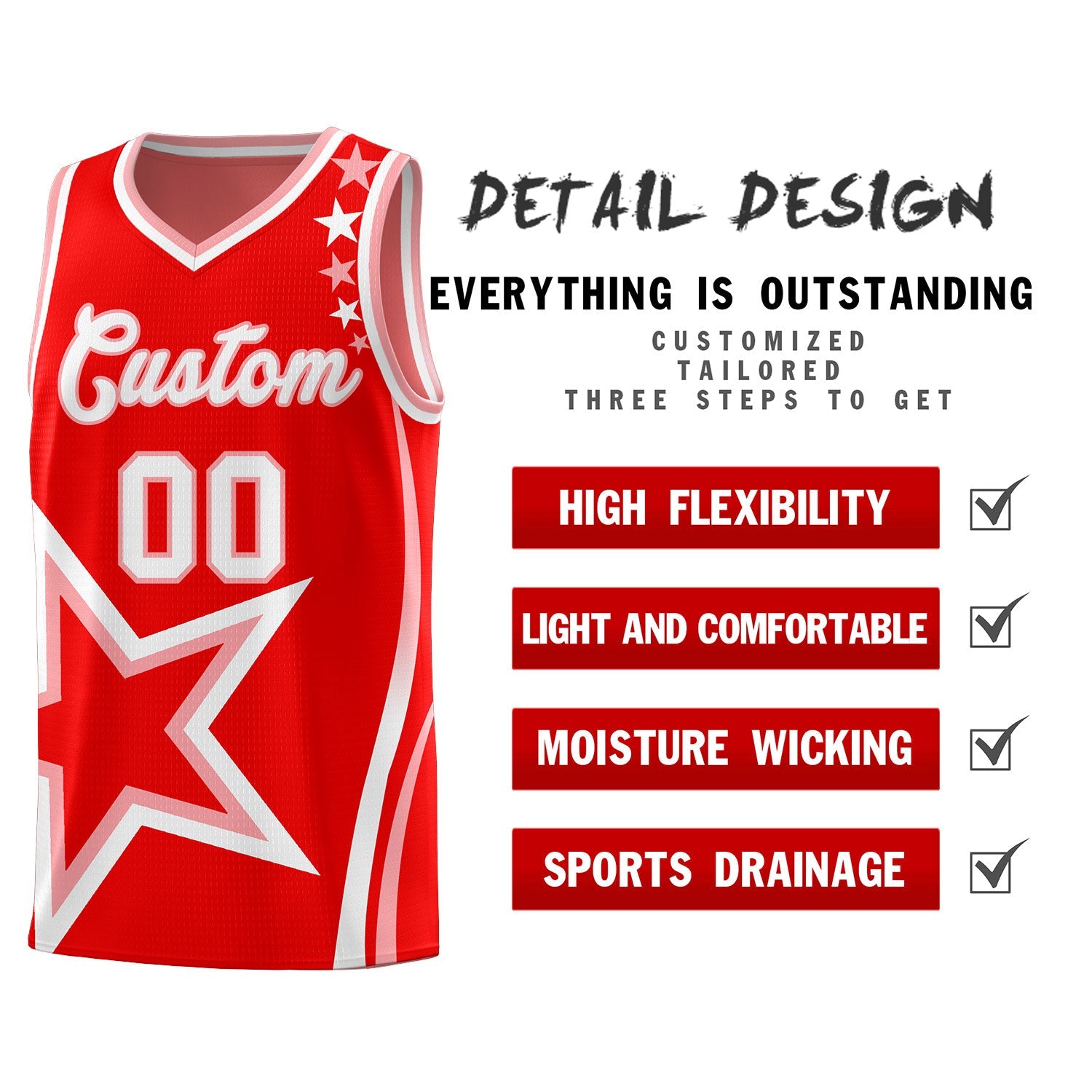 Custom Red Shoulder Stars Graffiti Pattern Sets Basketball Jersey