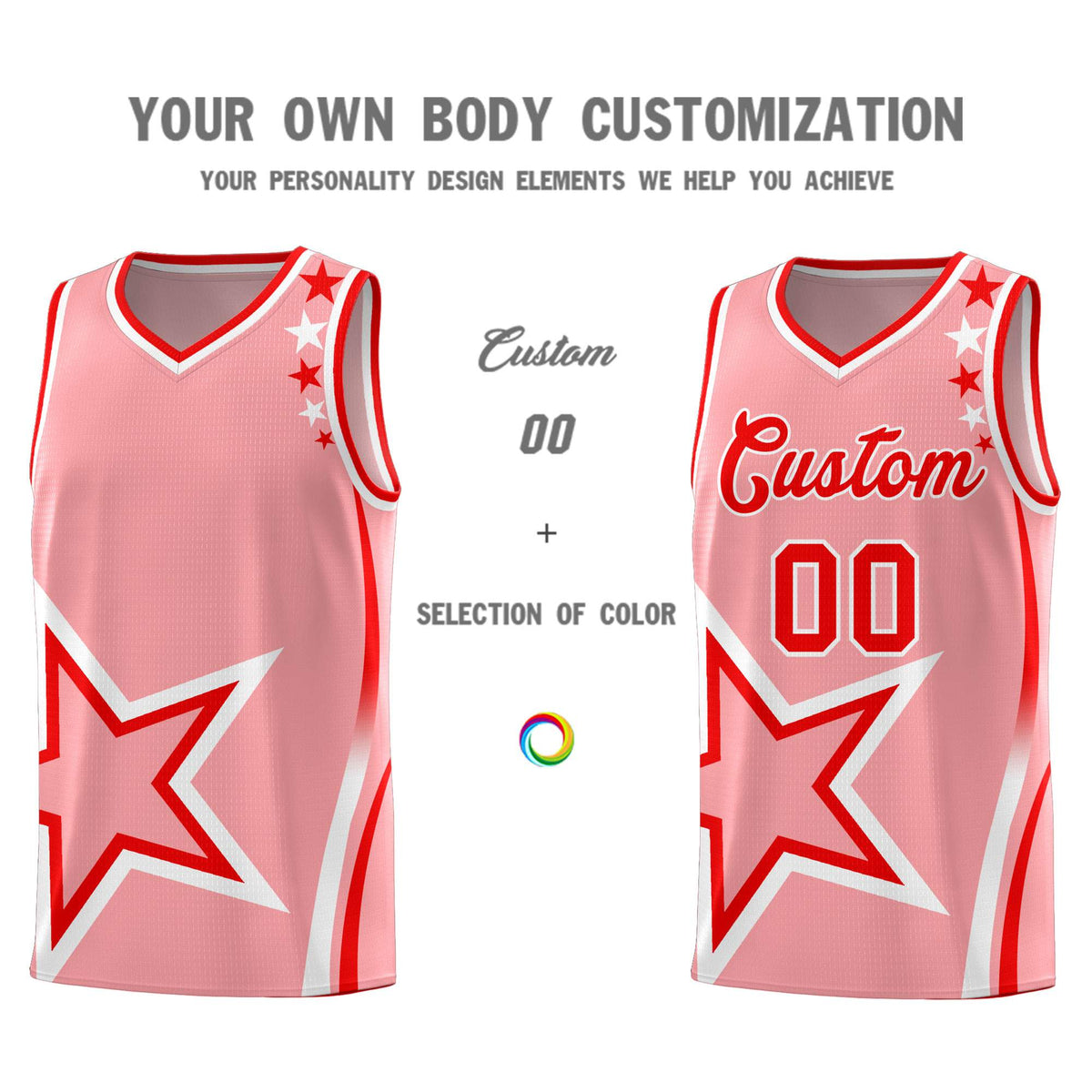 Custom Light Pink Shoulder Stars Graffiti Pattern Sets Basketball Jersey