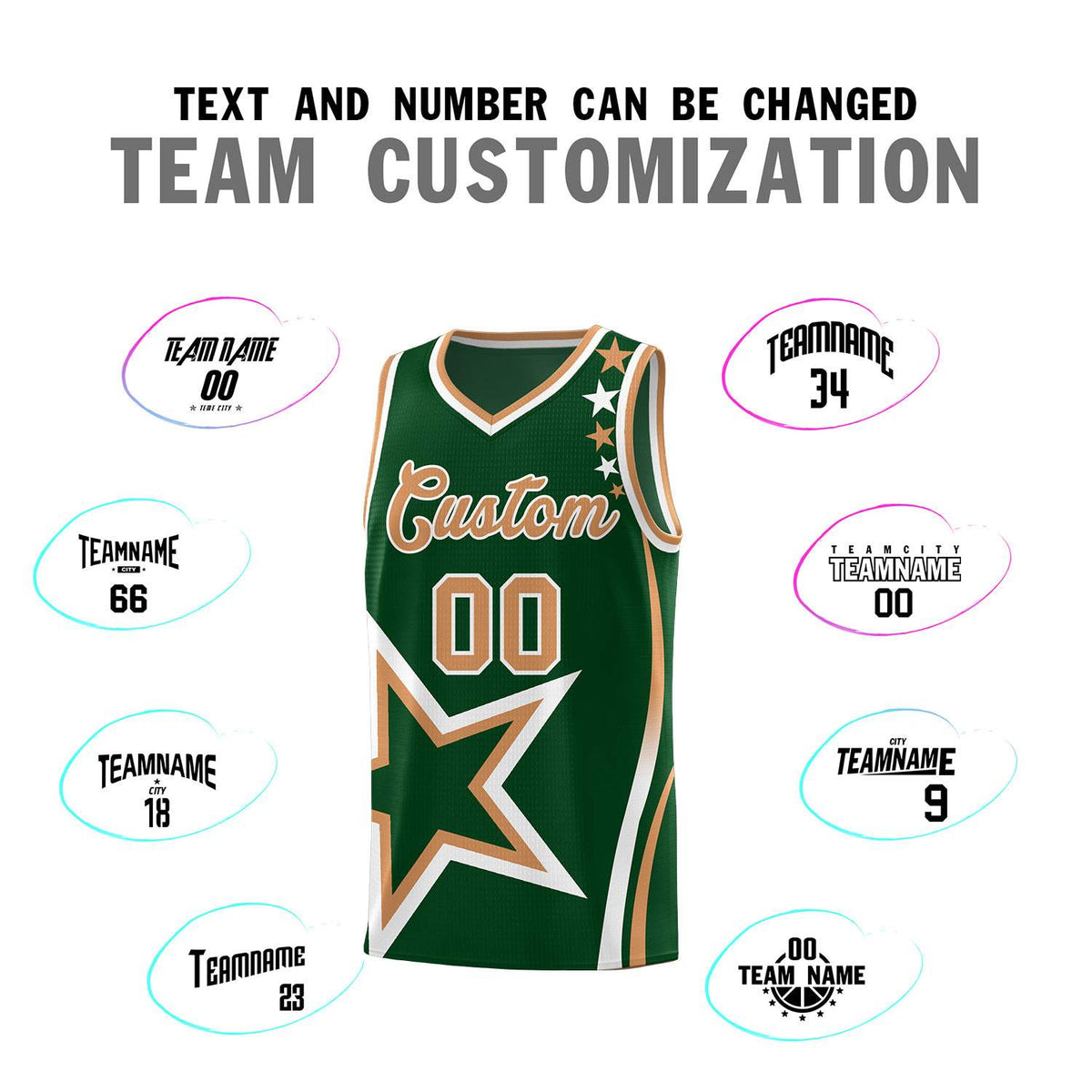 Custom Green Shoulder Stars Graffiti Pattern Sets Basketball Jersey