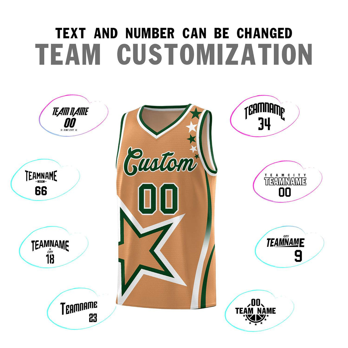 Custom Light Brown Shoulder Stars Graffiti Pattern Sets Basketball Jersey