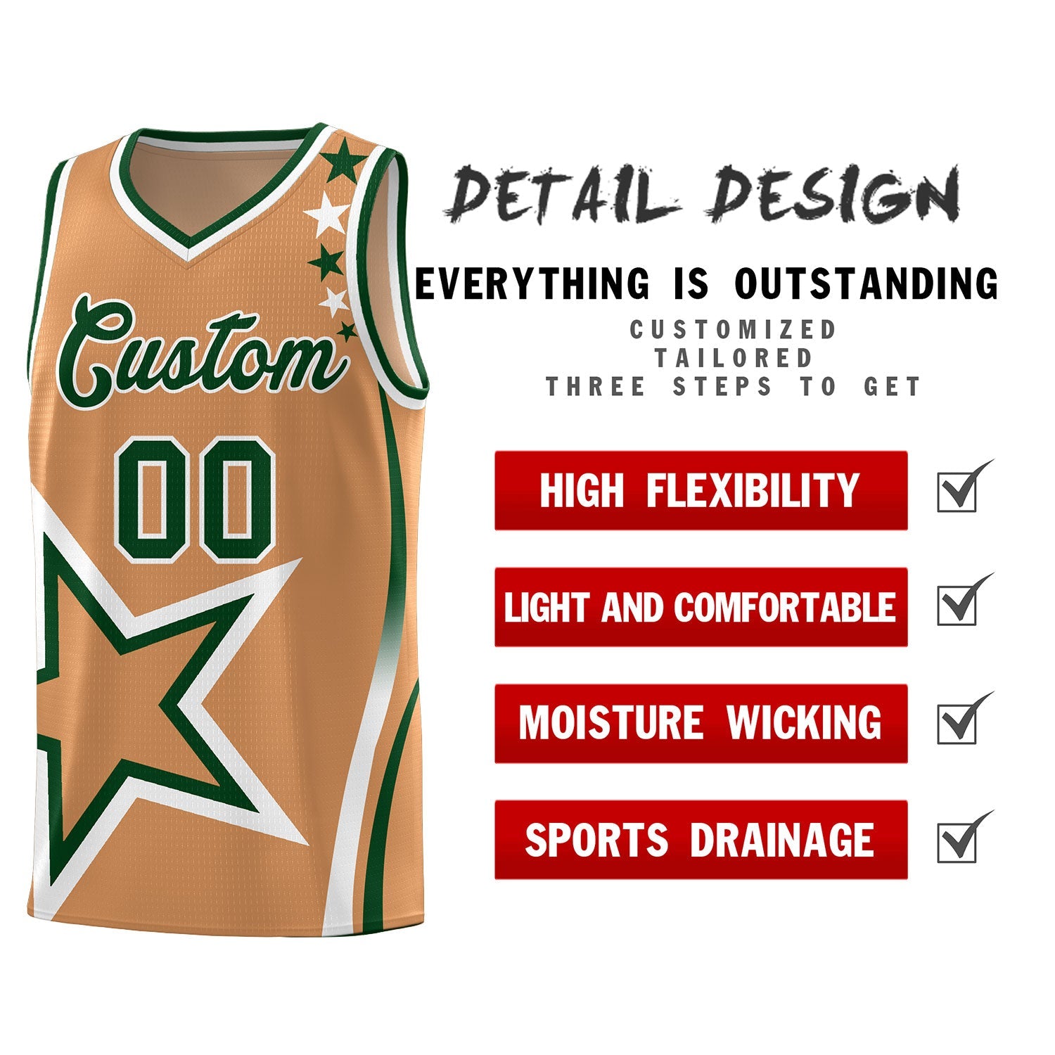 Custom Light Brown Shoulder Stars Graffiti Pattern Sets Basketball Jersey
