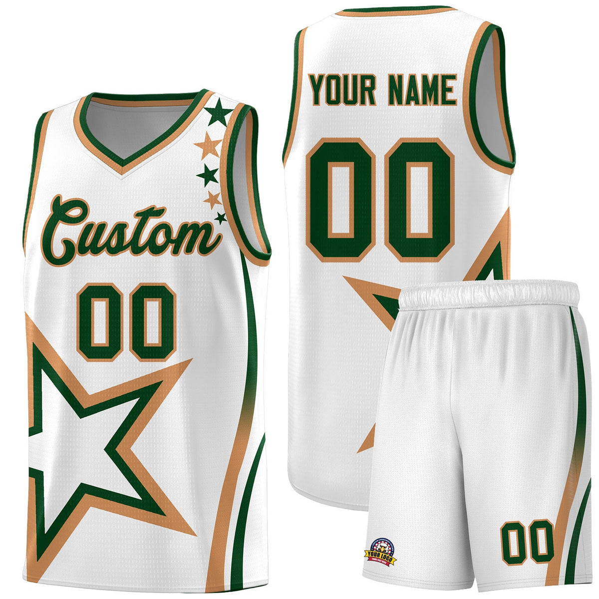 Custom White Shoulder Stars Graffiti Pattern Sets Basketball Jersey
