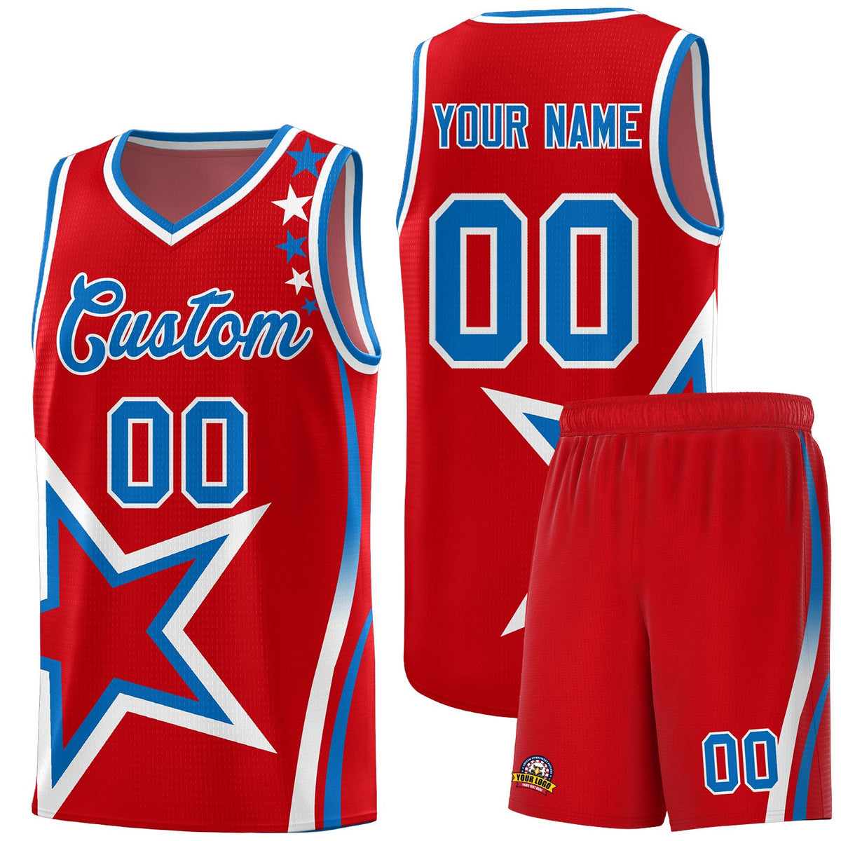 Custom Red Shoulder Stars Graffiti Pattern Sets Basketball Jersey