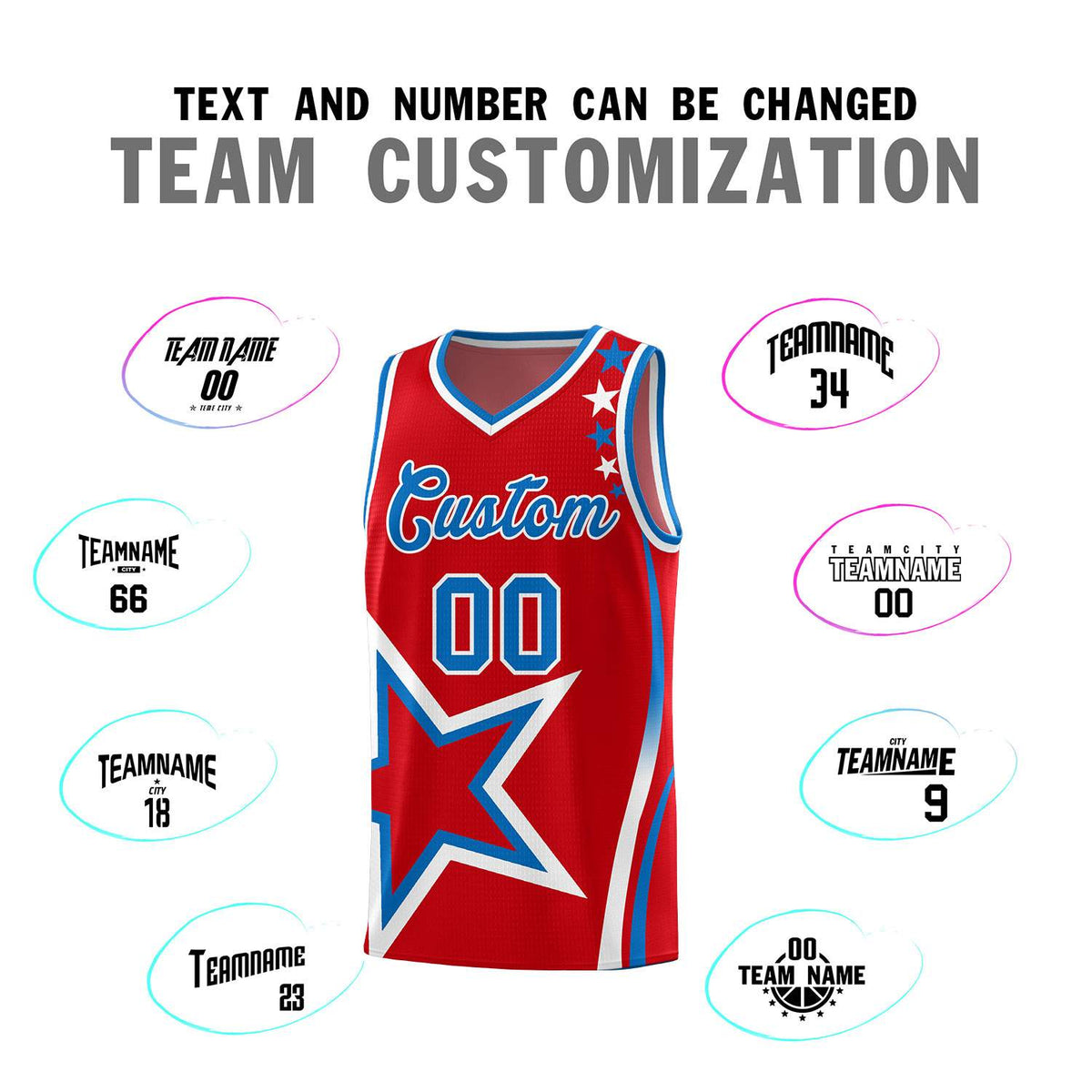 Custom Red Shoulder Stars Graffiti Pattern Sets Basketball Jersey