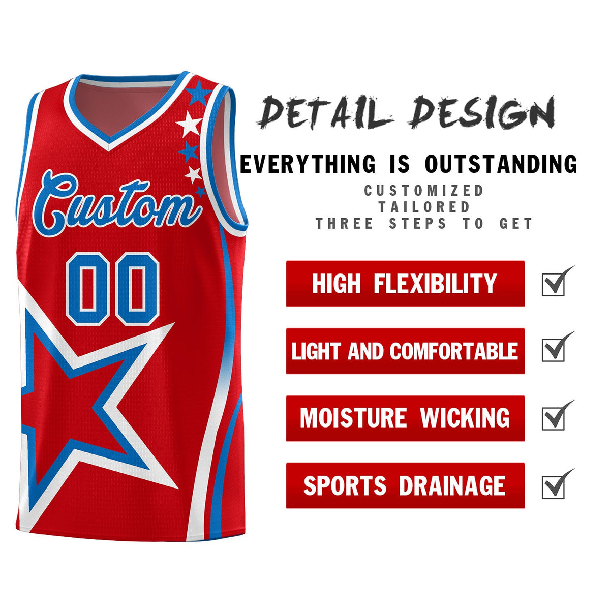 Custom Red Shoulder Stars Graffiti Pattern Sets Basketball Jersey