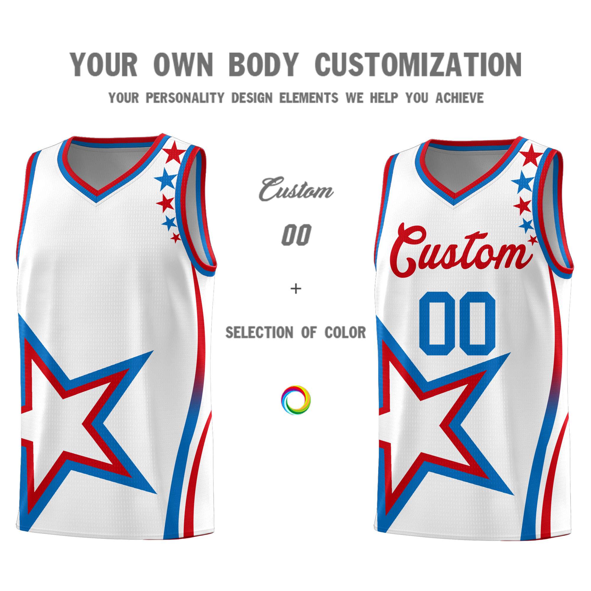 Custom White Shoulder Stars Graffiti Pattern Sets Basketball Jersey