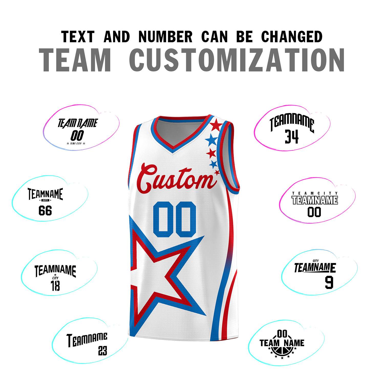 Custom White Shoulder Stars Graffiti Pattern Sets Basketball Jersey
