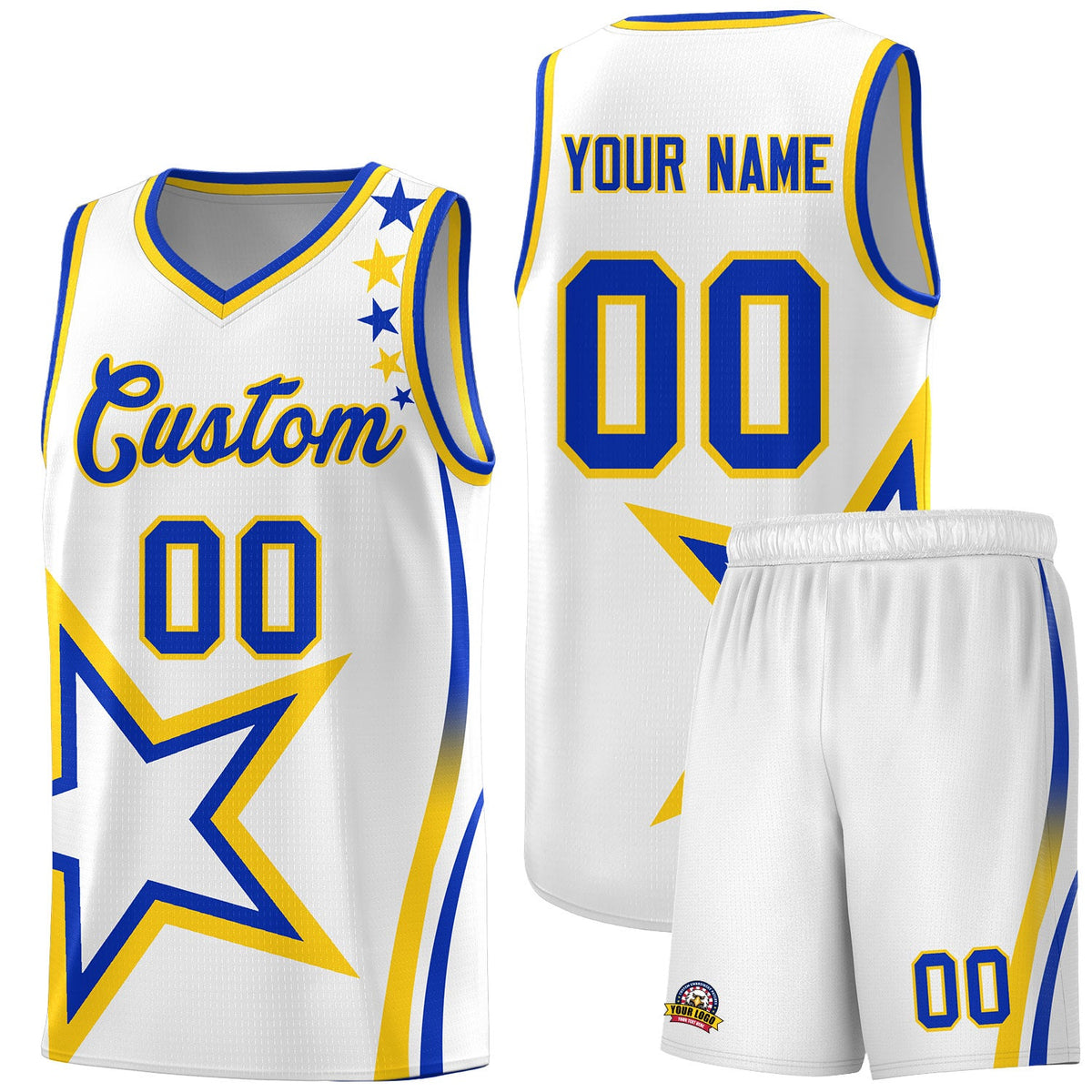 Custom White Shoulder Stars Graffiti Pattern Sets Basketball Jersey