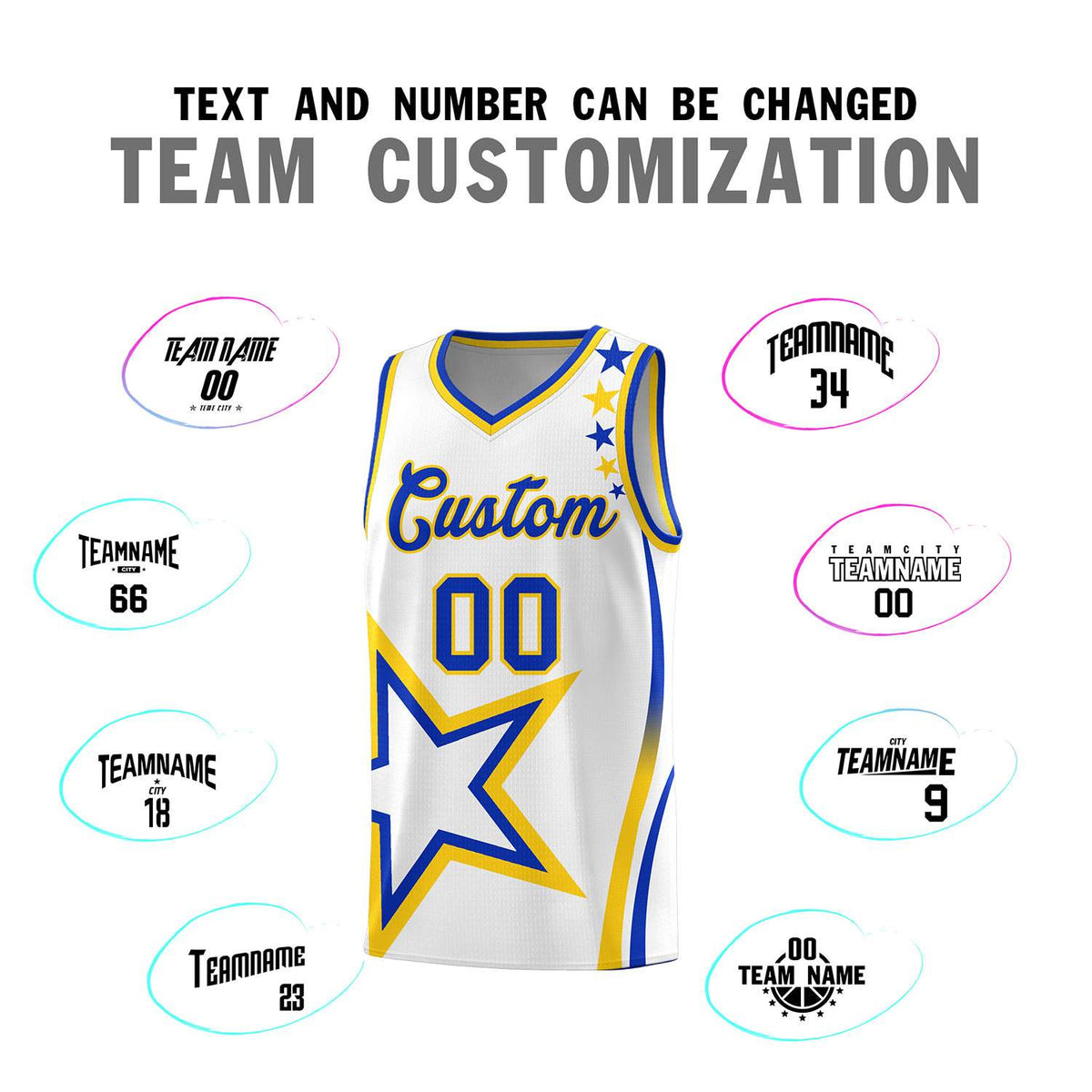 Custom White Shoulder Stars Graffiti Pattern Sets Basketball Jersey
