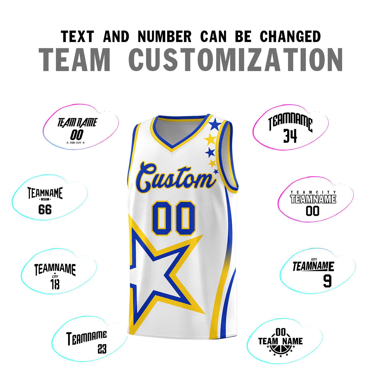 Custom White Shoulder Stars Graffiti Pattern Sets Basketball Jersey