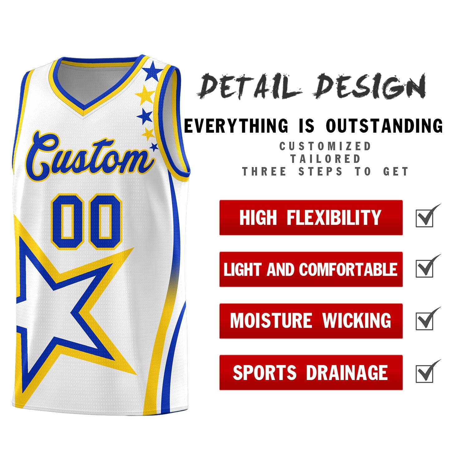 Custom White Shoulder Stars Graffiti Pattern Sets Basketball Jersey