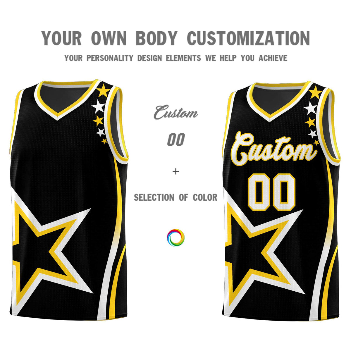 Custom Black Shoulder Stars Graffiti Pattern Sets Basketball Jersey