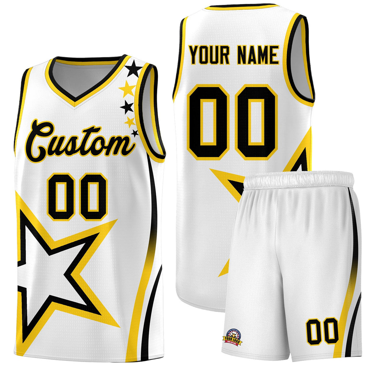 Custom White Shoulder Stars Graffiti Pattern Sets Basketball Jersey