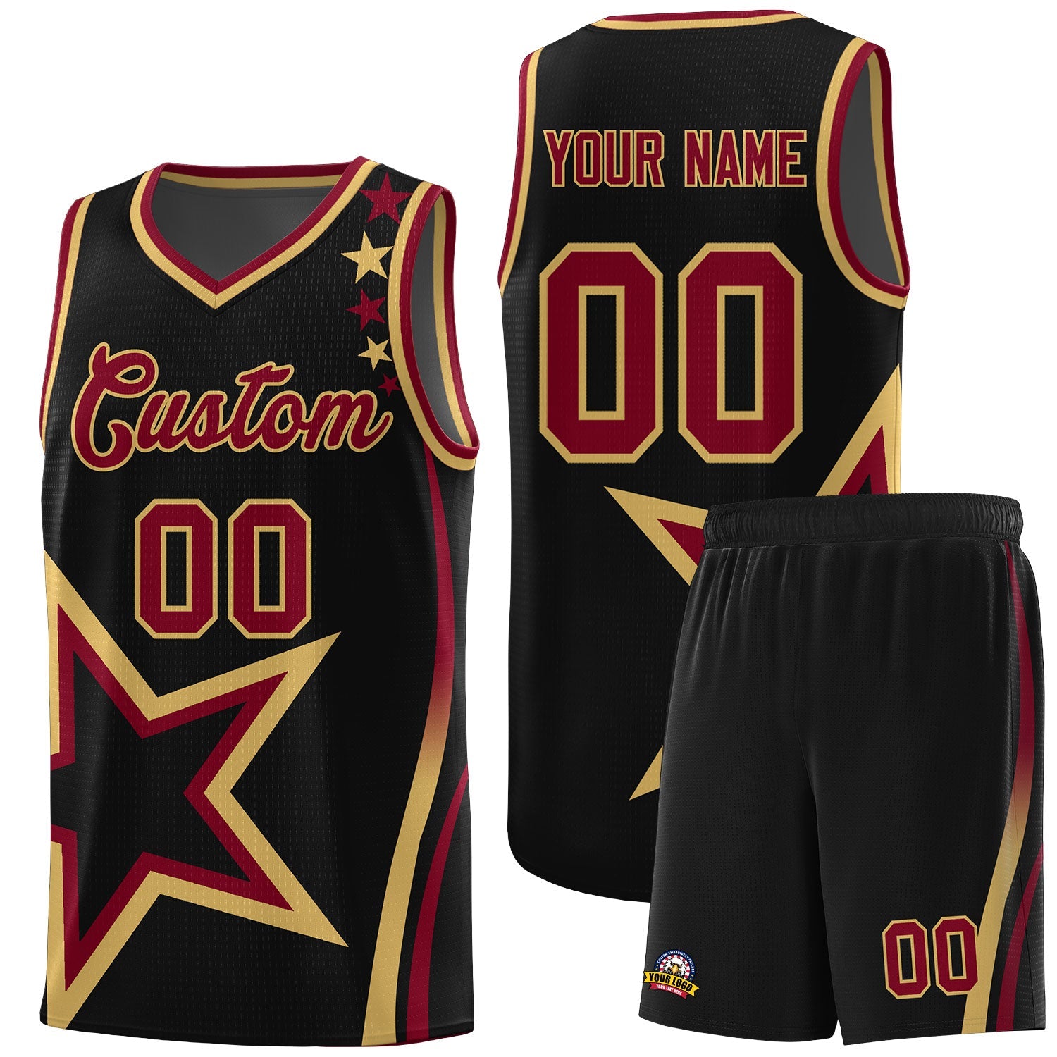 Custom Black Shoulder Stars Graffiti Pattern Sets Basketball Jersey
