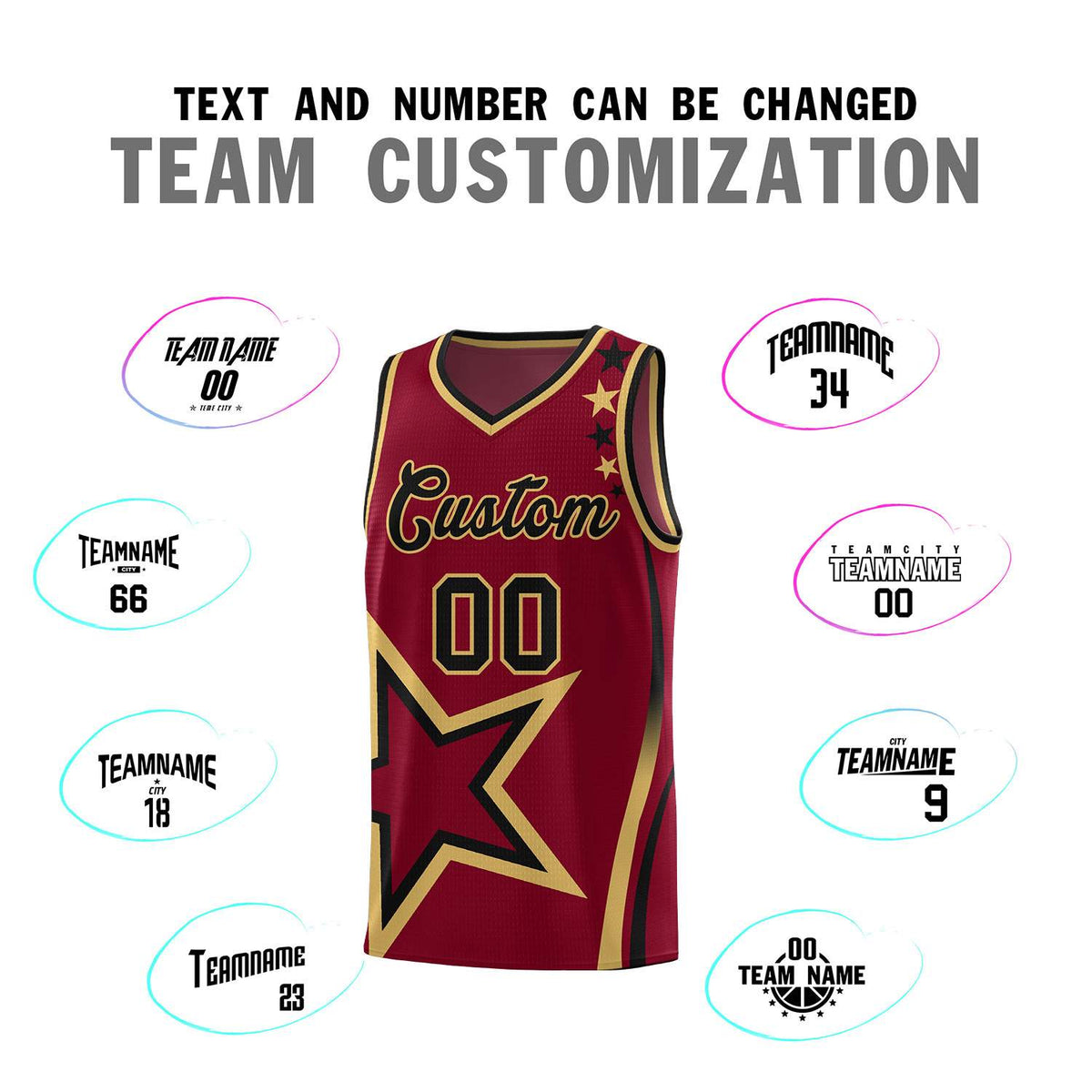 Custom Crimson Shoulder Stars Graffiti Pattern Sets Basketball Jersey