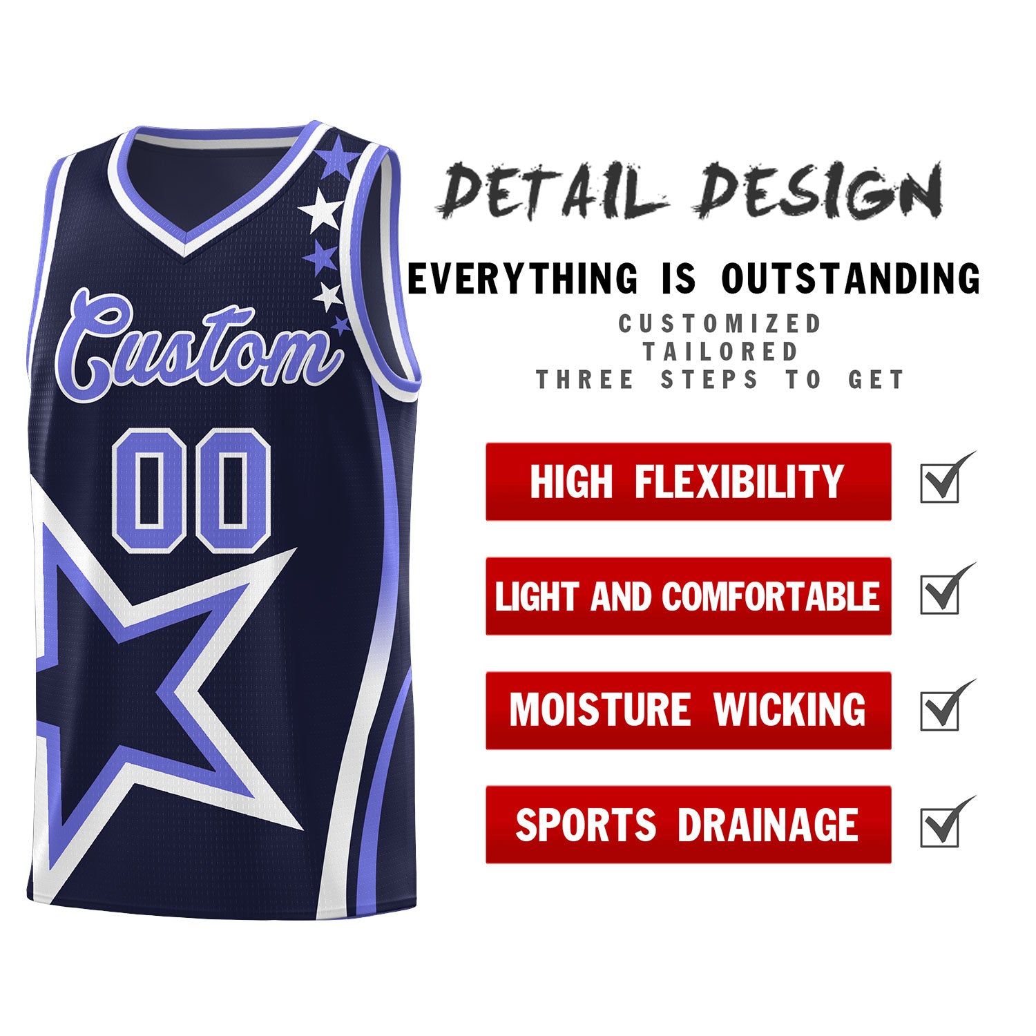 Custom Navy Shoulder Stars Graffiti Pattern Sets Basketball Jersey
