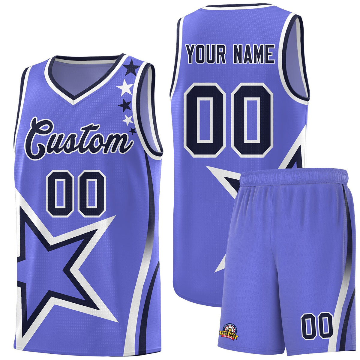Custom Purple Shoulder Stars Graffiti Pattern Sets Basketball Jersey