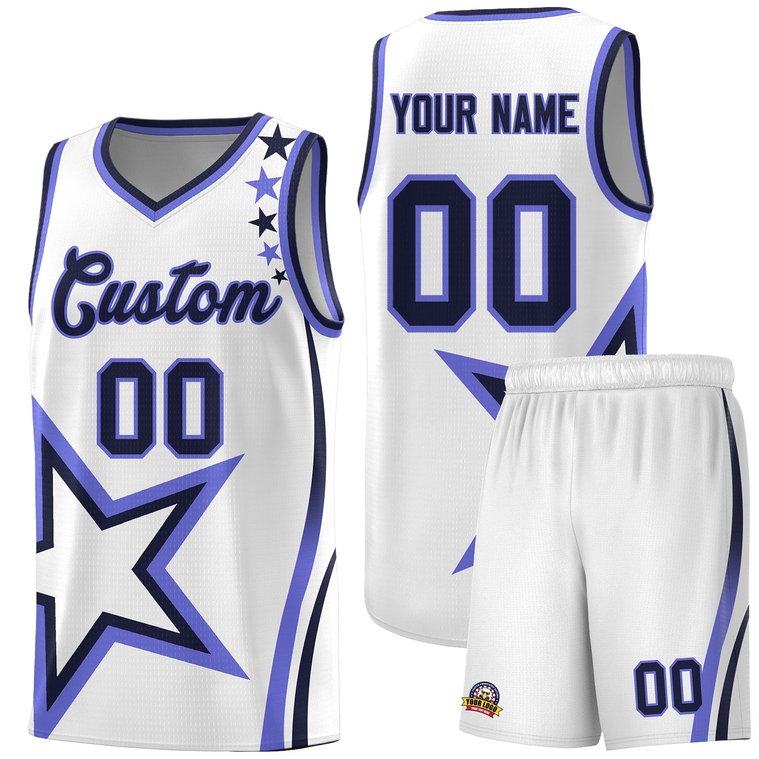 Custom White Shoulder Stars Graffiti Pattern Sets Basketball Jersey