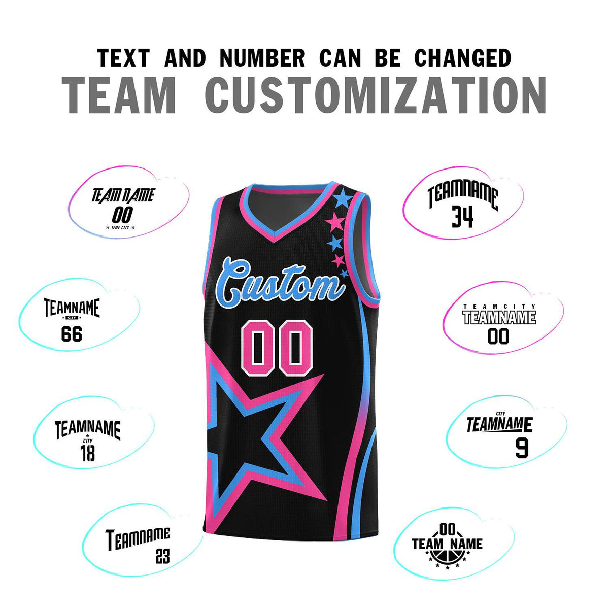 Custom Black Shoulder Stars Graffiti Pattern Sets Basketball Jersey
