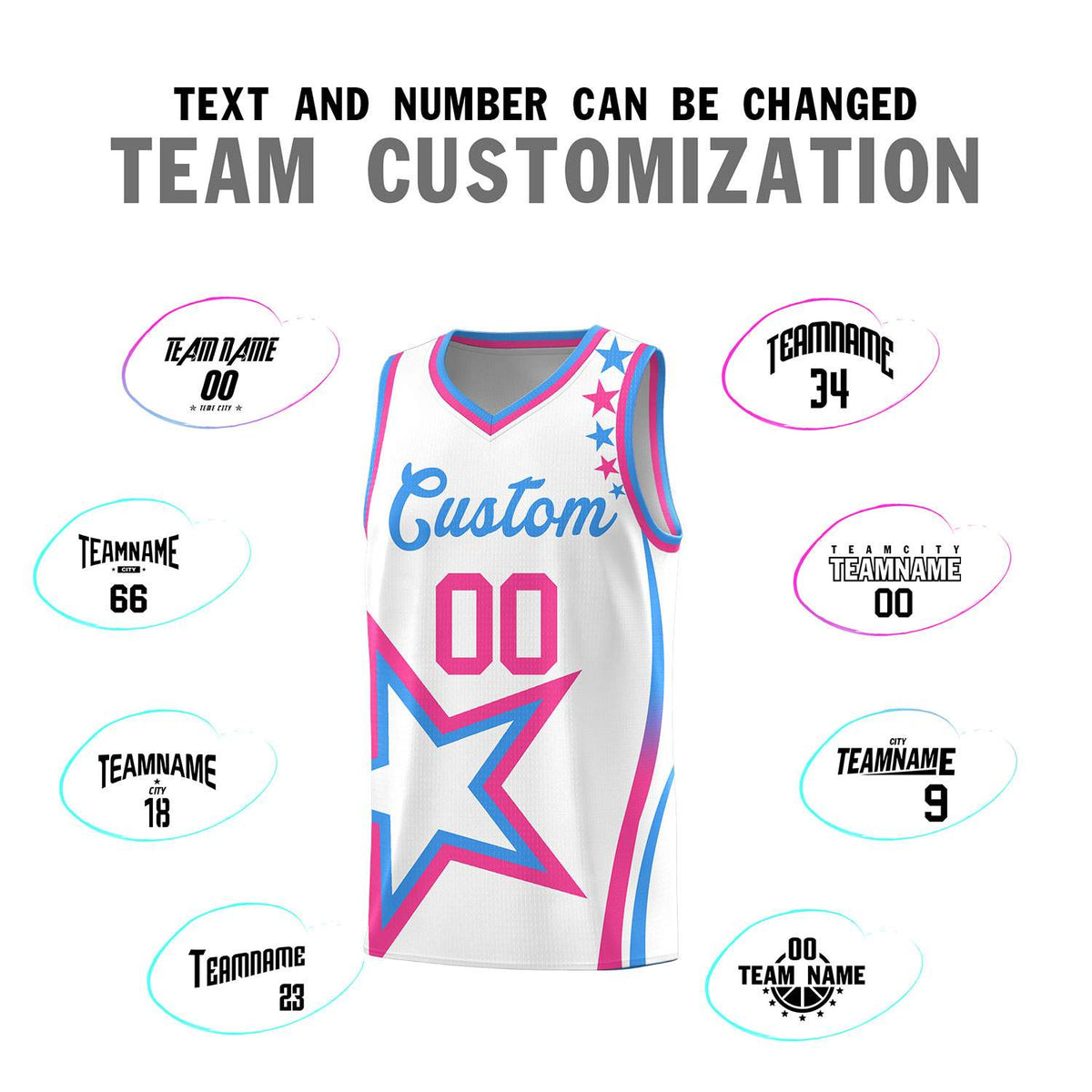 Custom White Shoulder Stars Graffiti Pattern Sets Basketball Jersey