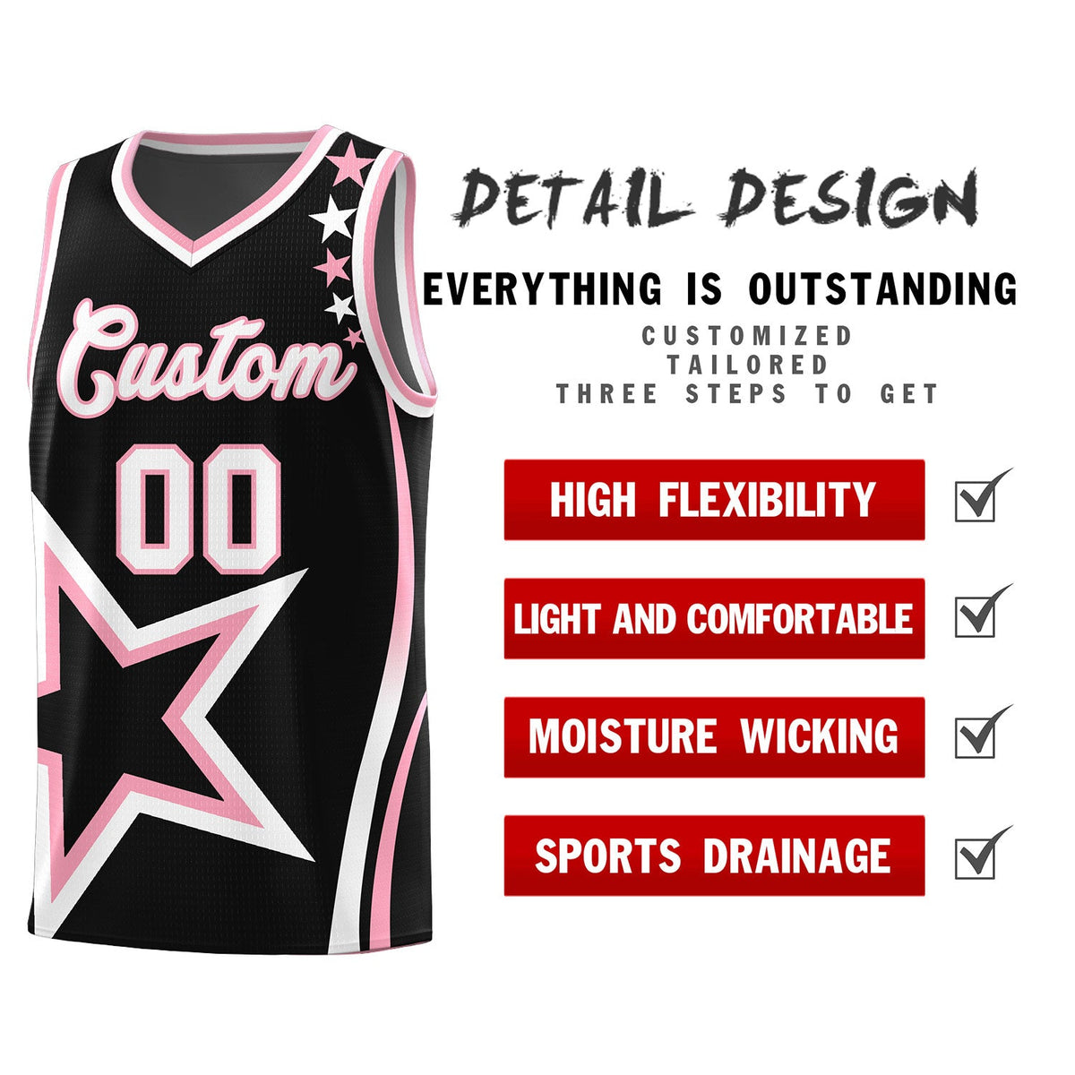 Custom Black Shoulder Stars Graffiti Pattern Sets Basketball Jersey