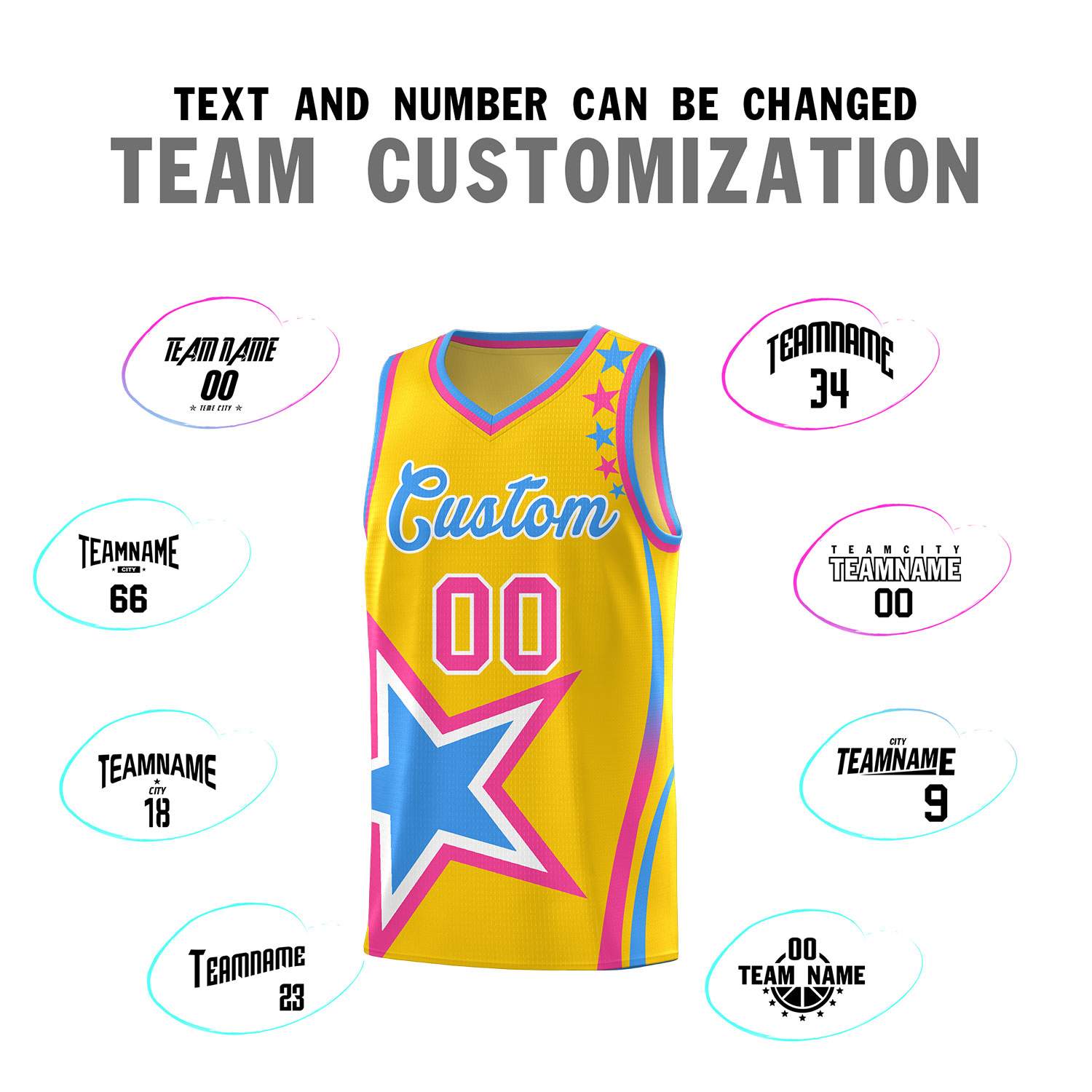 Custom Gold Shoulder Stars Graffiti Pattern Sets Basketball Jersey