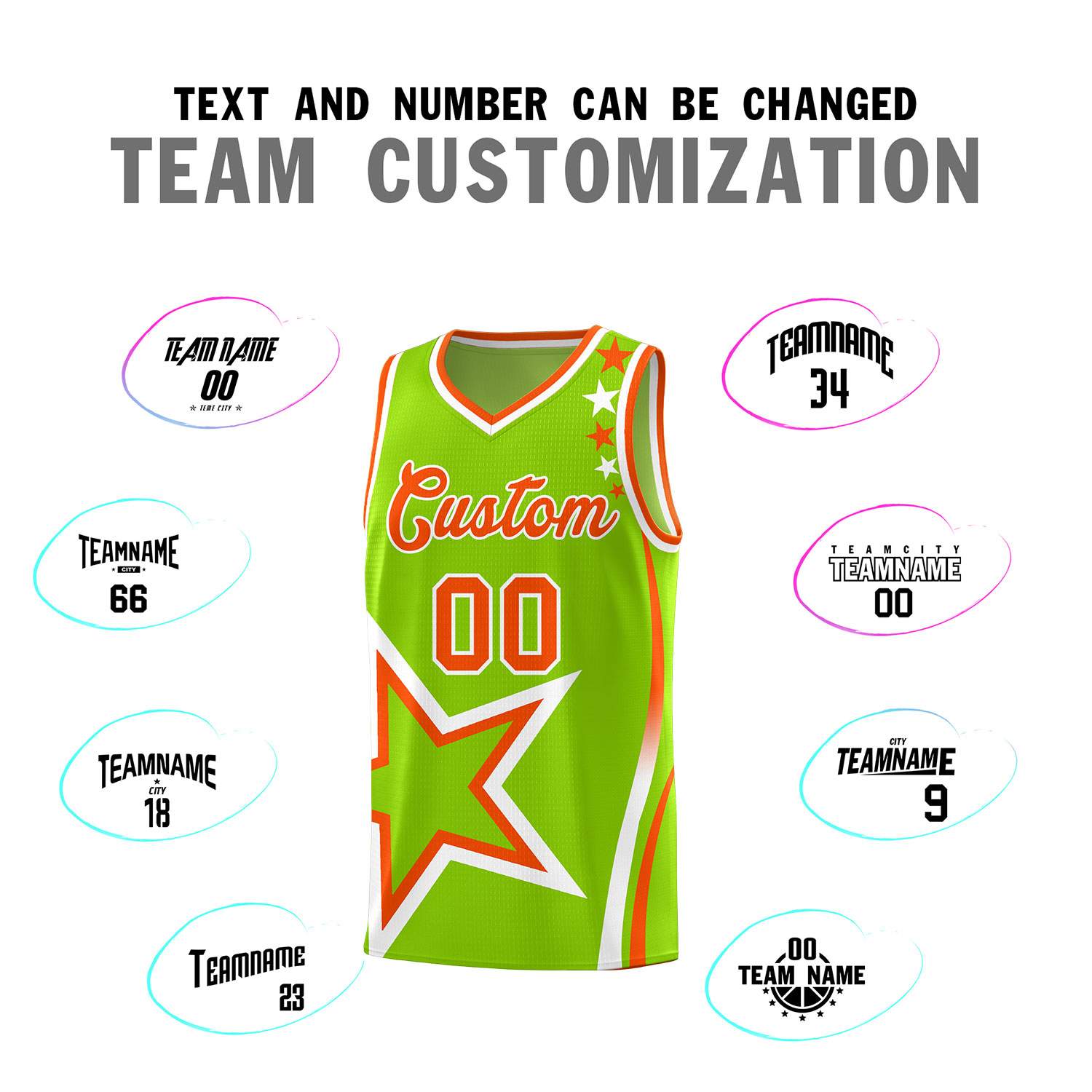 Custom Neon Green Shoulder Stars Graffiti Pattern Sets Basketball Jersey