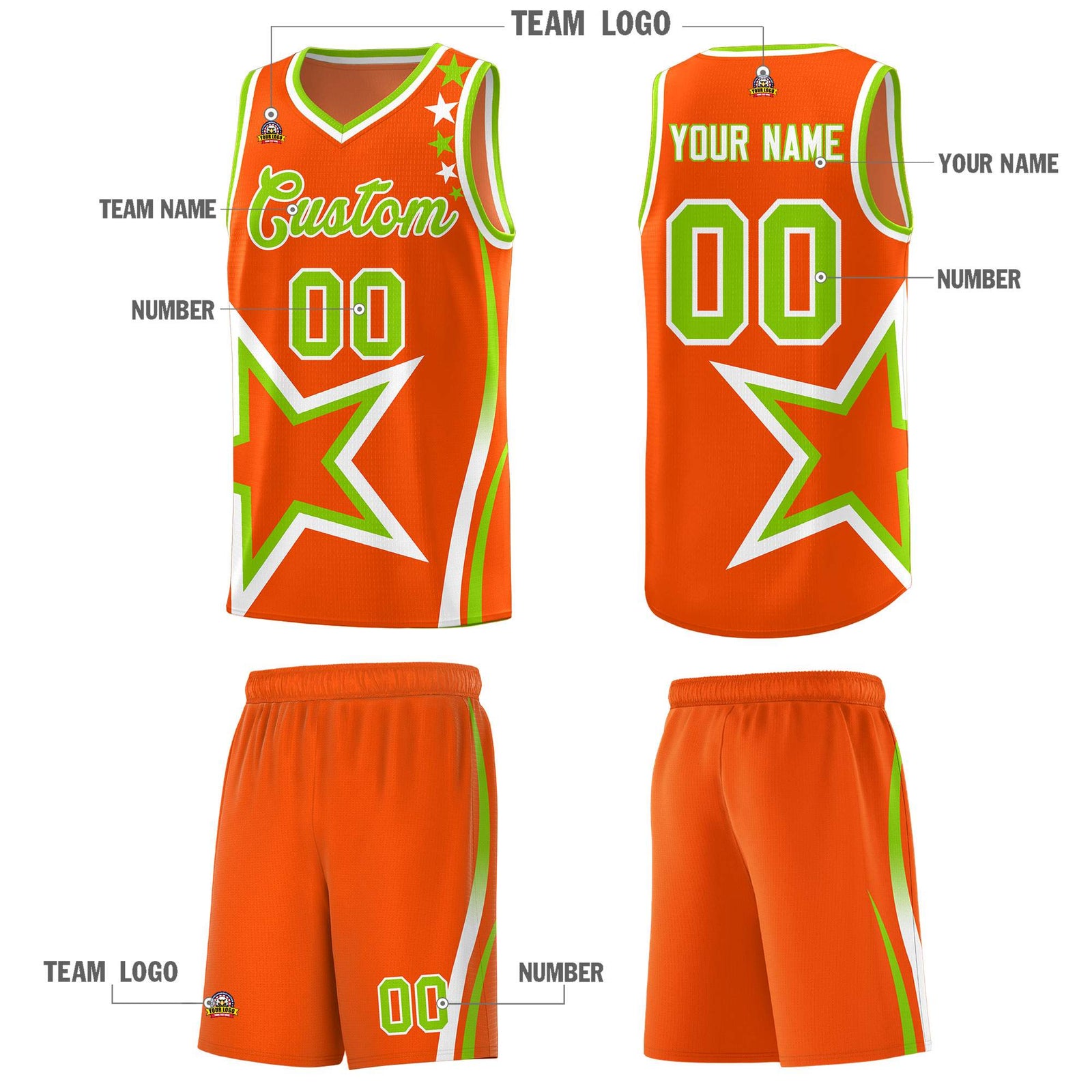 Custom Orange Shoulder Stars Graffiti Pattern Sets Basketball Jersey