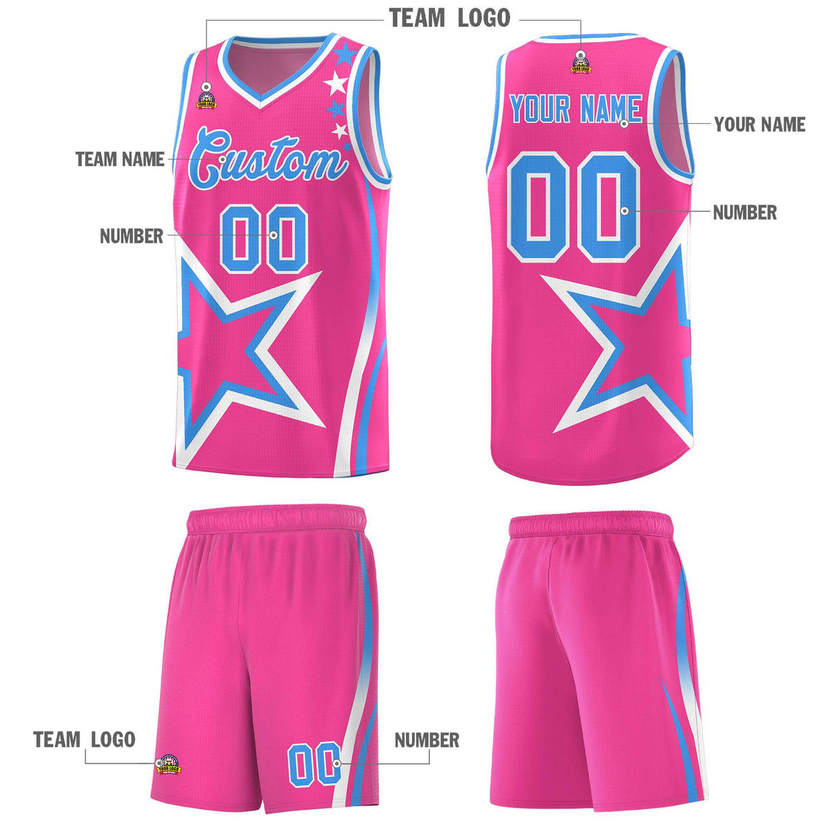 Custom Pink Shoulder Stars Graffiti Pattern Sets Basketball Jersey