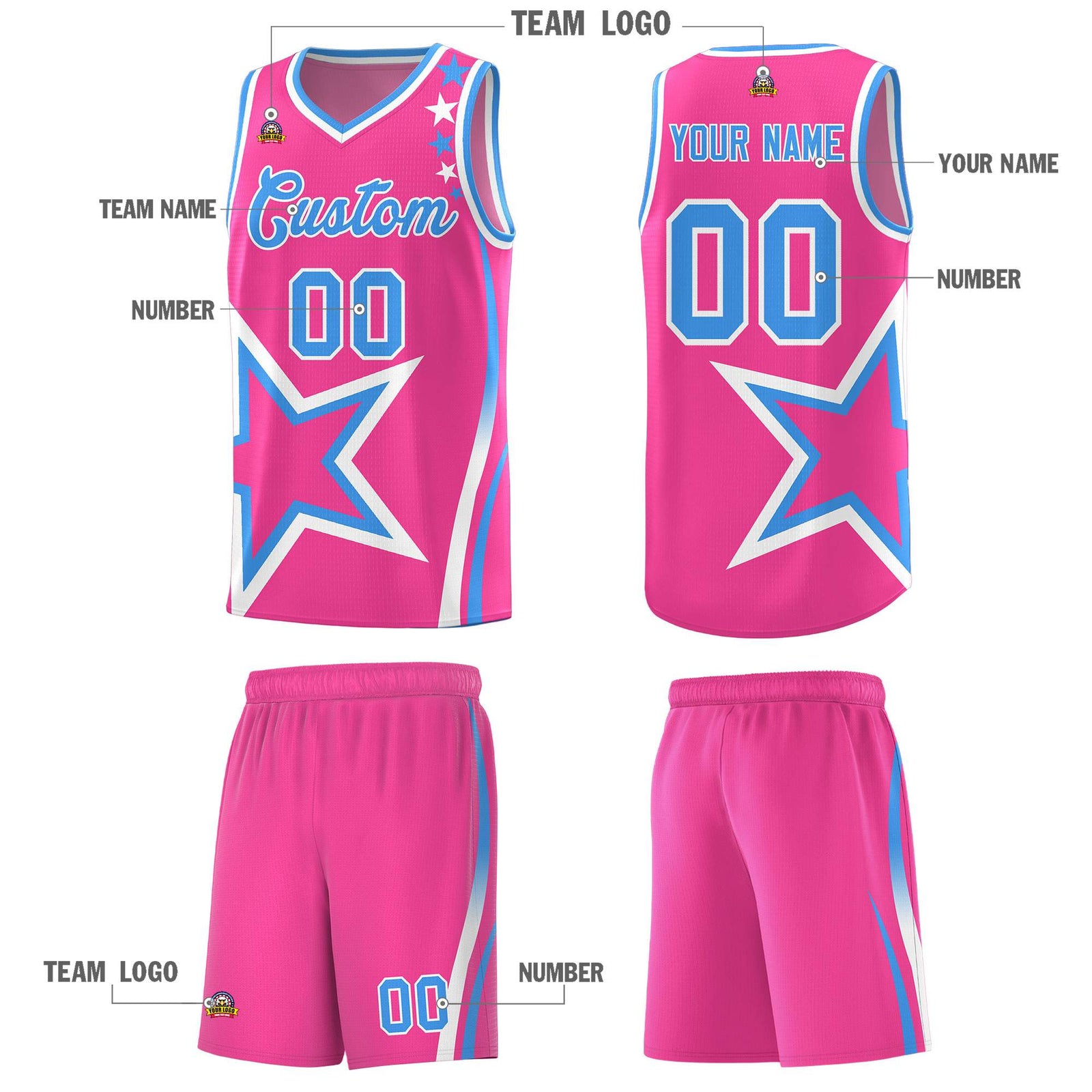 Custom Pink Shoulder Stars Graffiti Pattern Sets Basketball Jersey