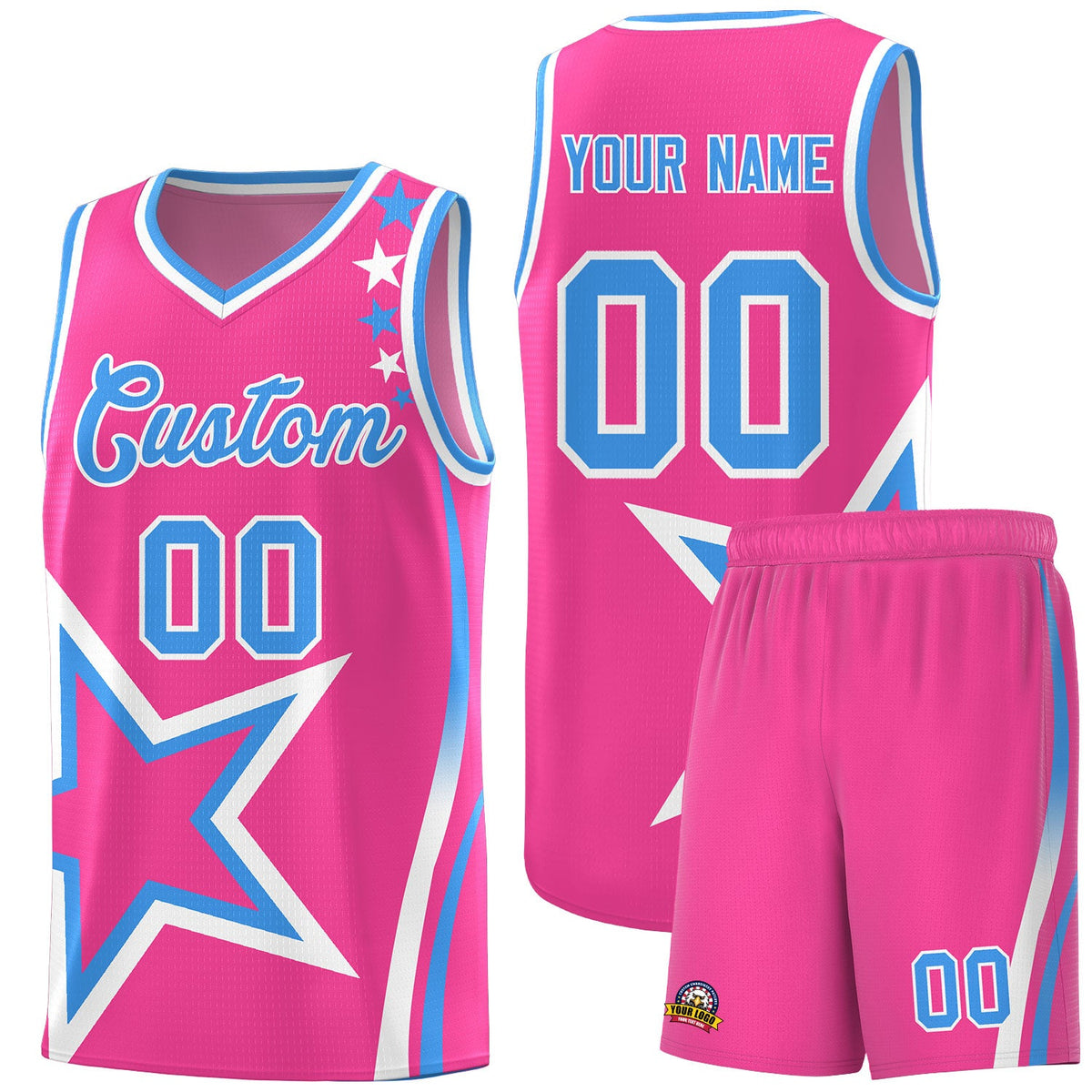 Custom Pink Shoulder Stars Graffiti Pattern Sets Basketball Jersey