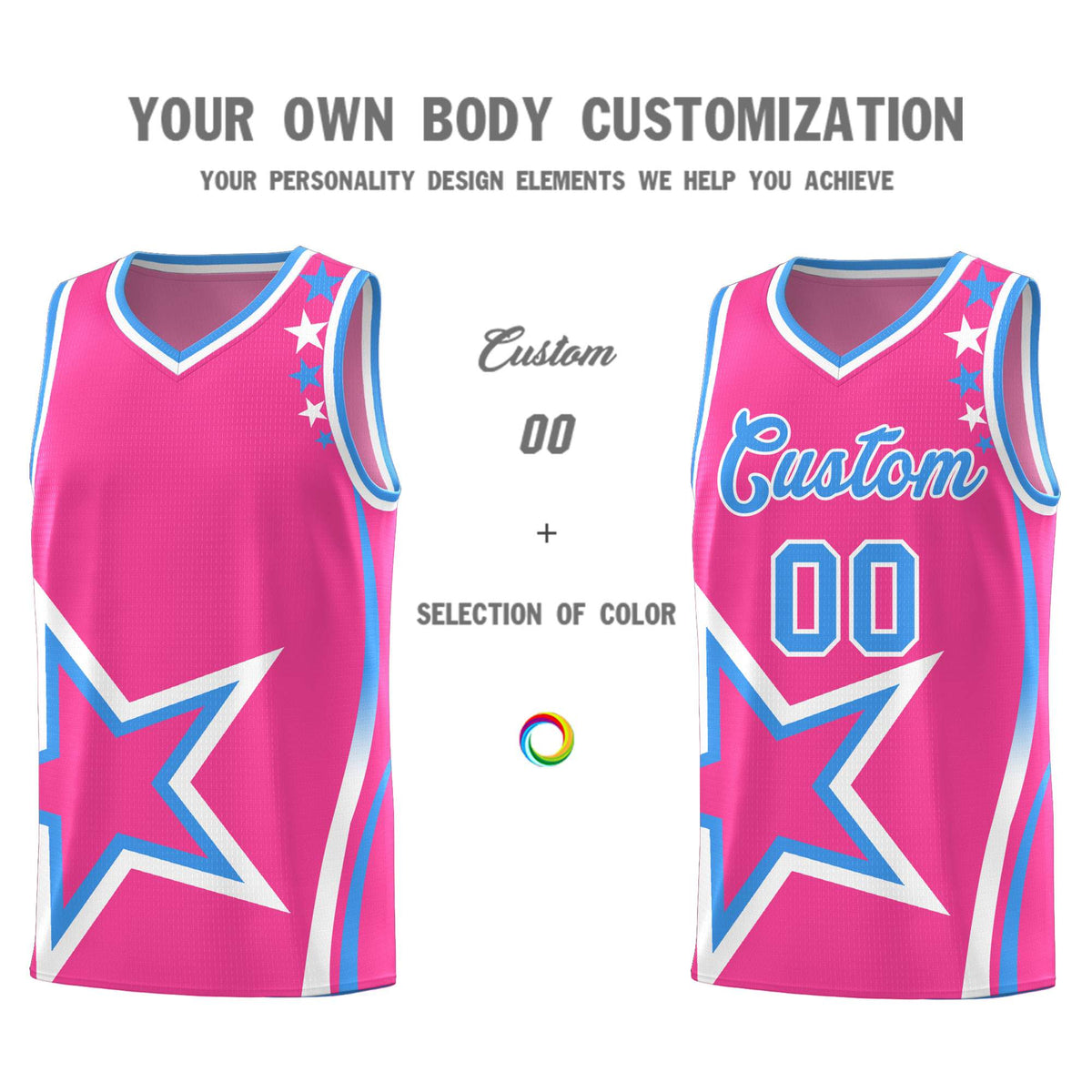 Custom Pink Shoulder Stars Graffiti Pattern Sets Basketball Jersey