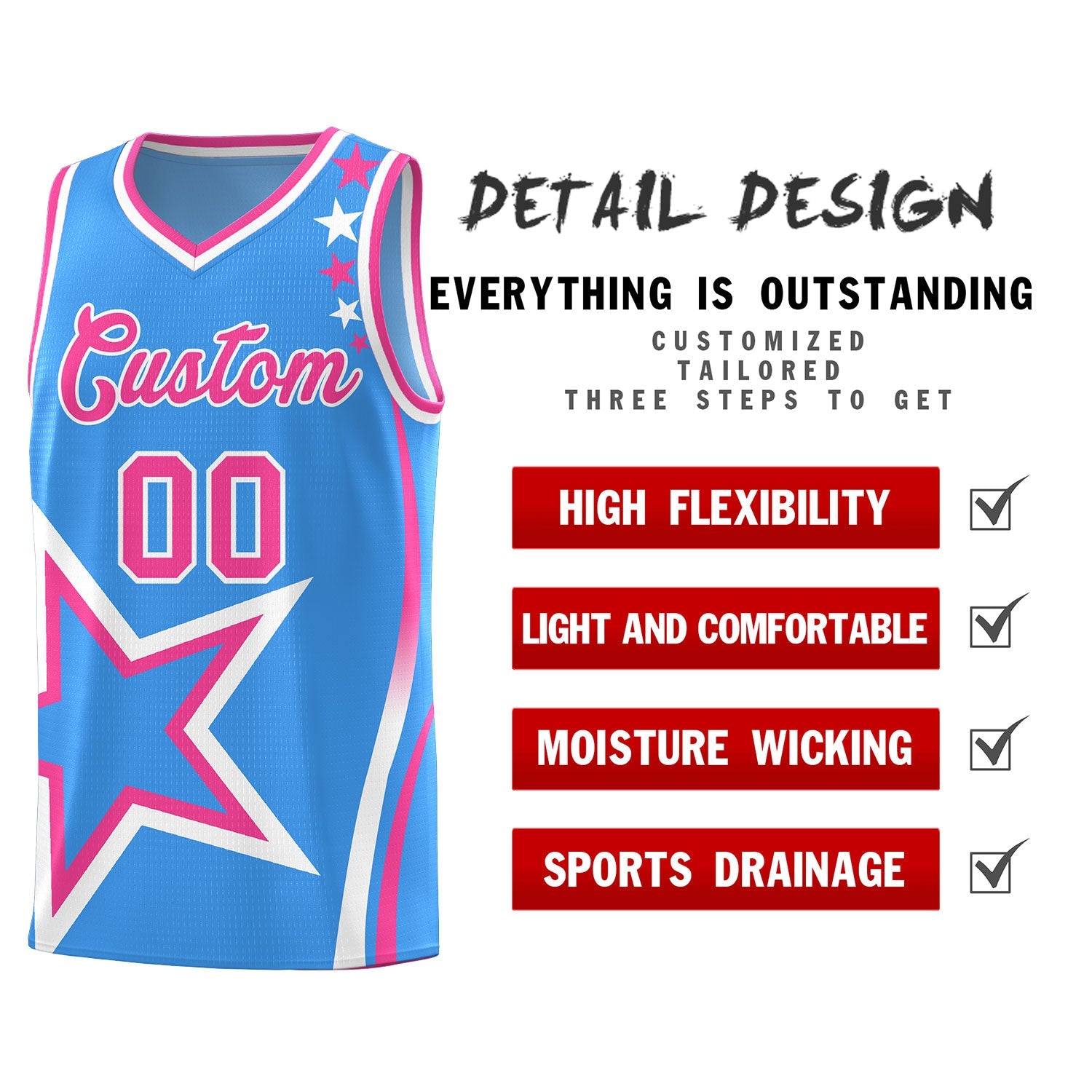 Custom Light Blue Shoulder Stars Graffiti Pattern Sets Basketball Jersey