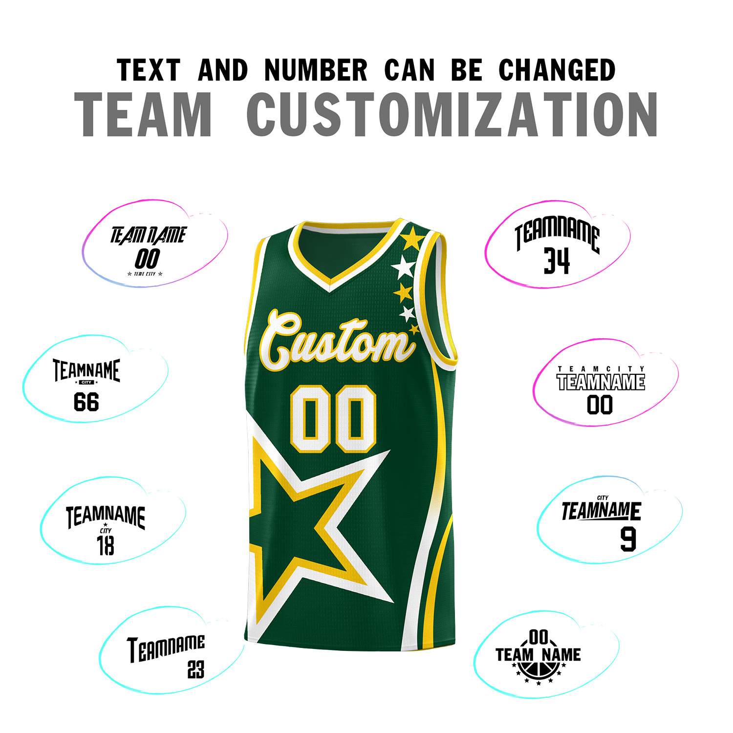 Custom Hunter Green Shoulder Stars Graffiti Pattern Sets Basketball Jersey