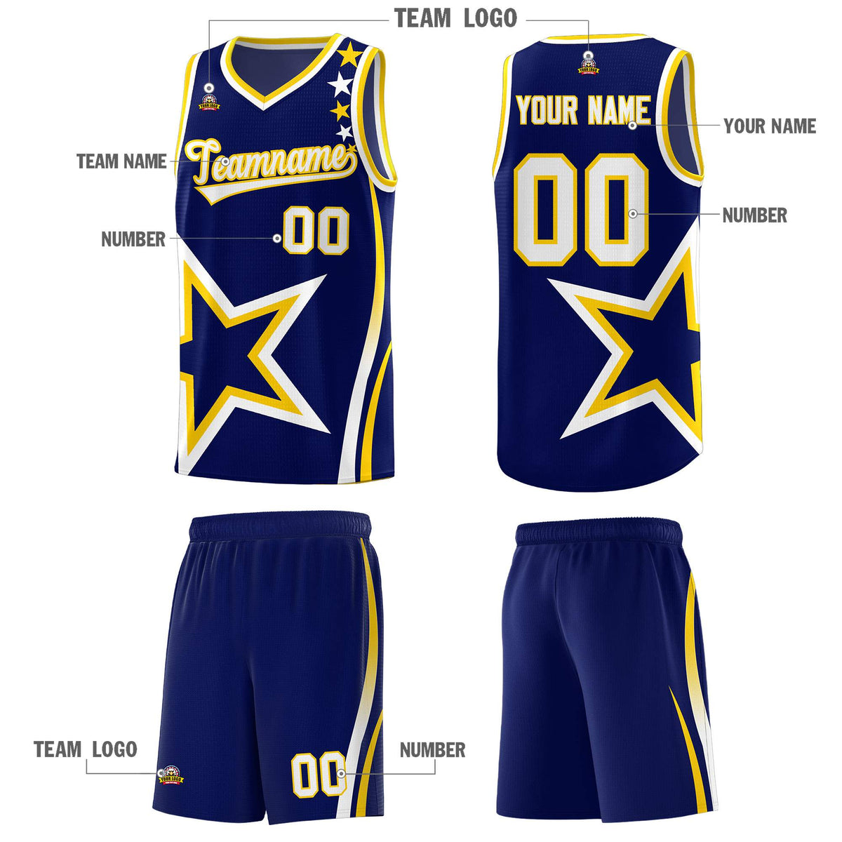 Custom Navy Shoulder Stars Graffiti Pattern Sets Basketball Jersey