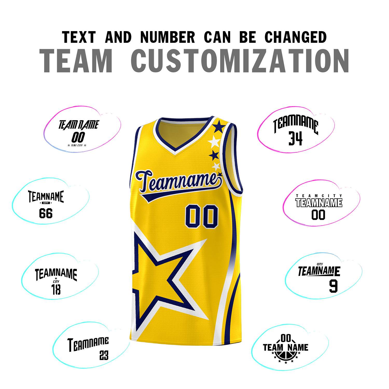 Custom Gold Shoulder Stars Graffiti Pattern Sets Basketball Jersey