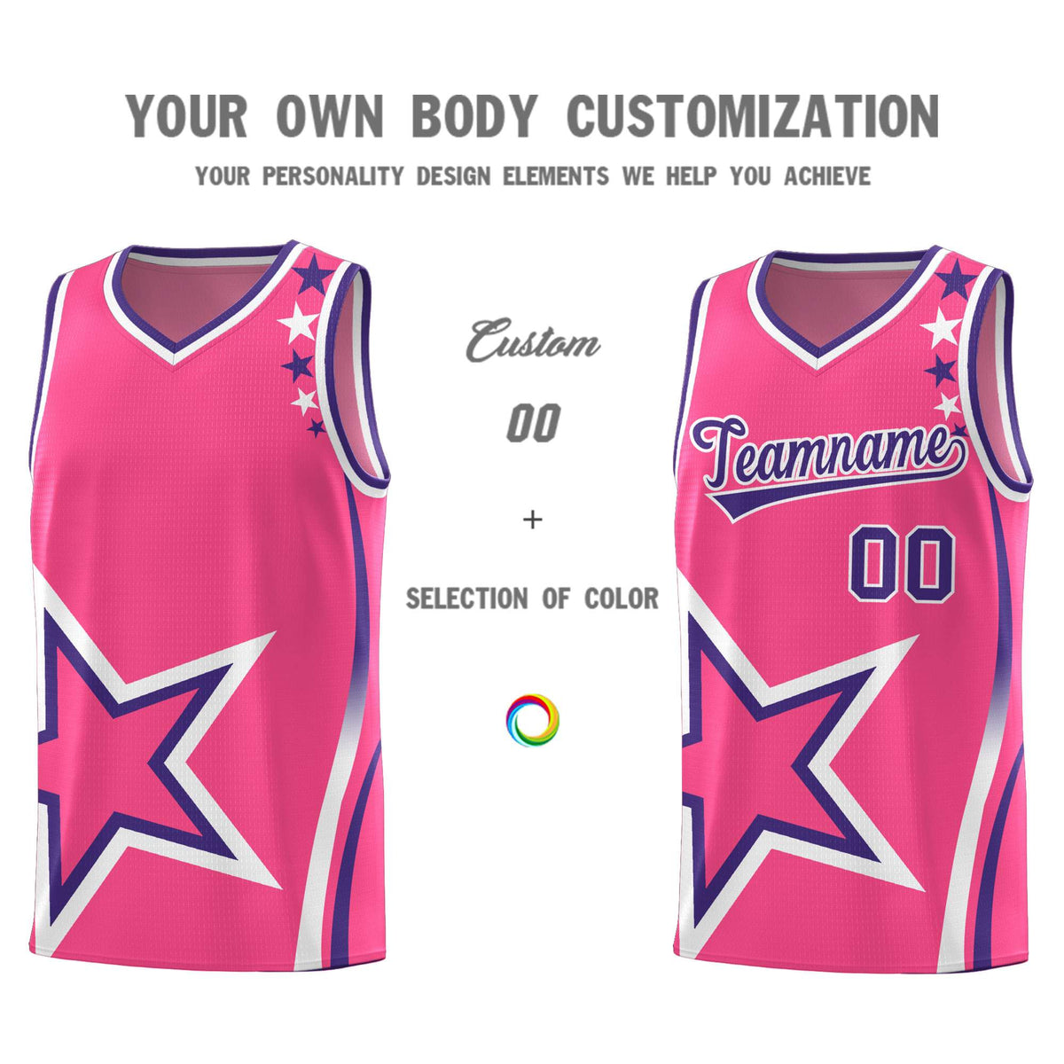 Custom Pink Shoulder Stars Graffiti Pattern Sets Basketball Jersey