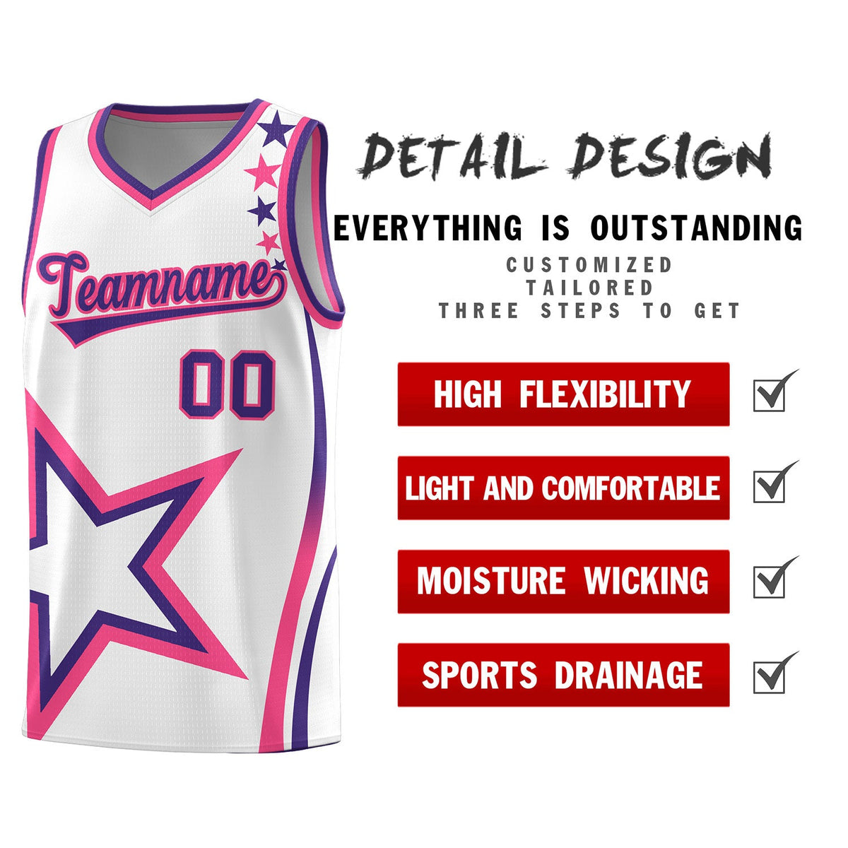 Custom White Shoulder Stars Graffiti Pattern Sets Basketball Jersey