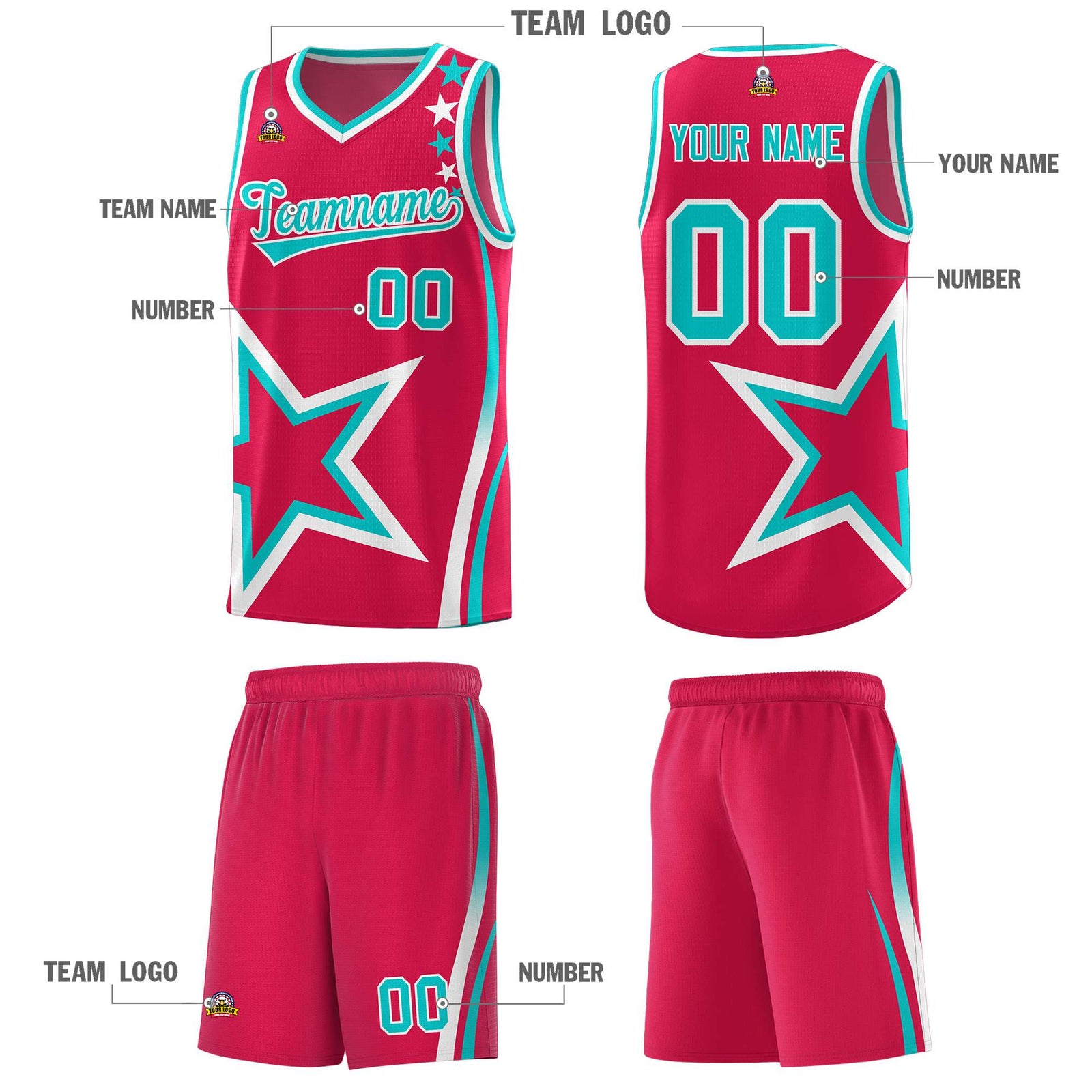 Custom Red Shoulder Stars Graffiti Pattern Sets Basketball Jersey