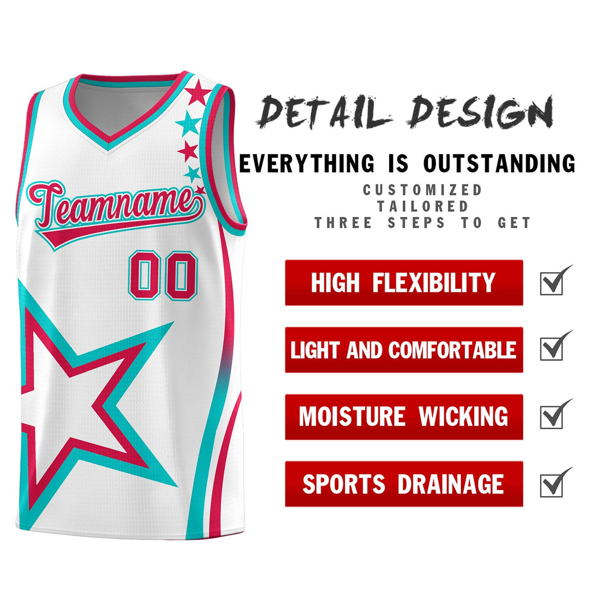 Custom White Shoulder Stars Graffiti Pattern Sets Basketball Jersey