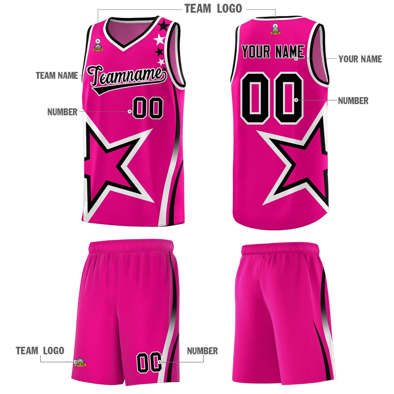 Custom Pink Shoulder Stars Graffiti Pattern Sets Basketball Jersey
