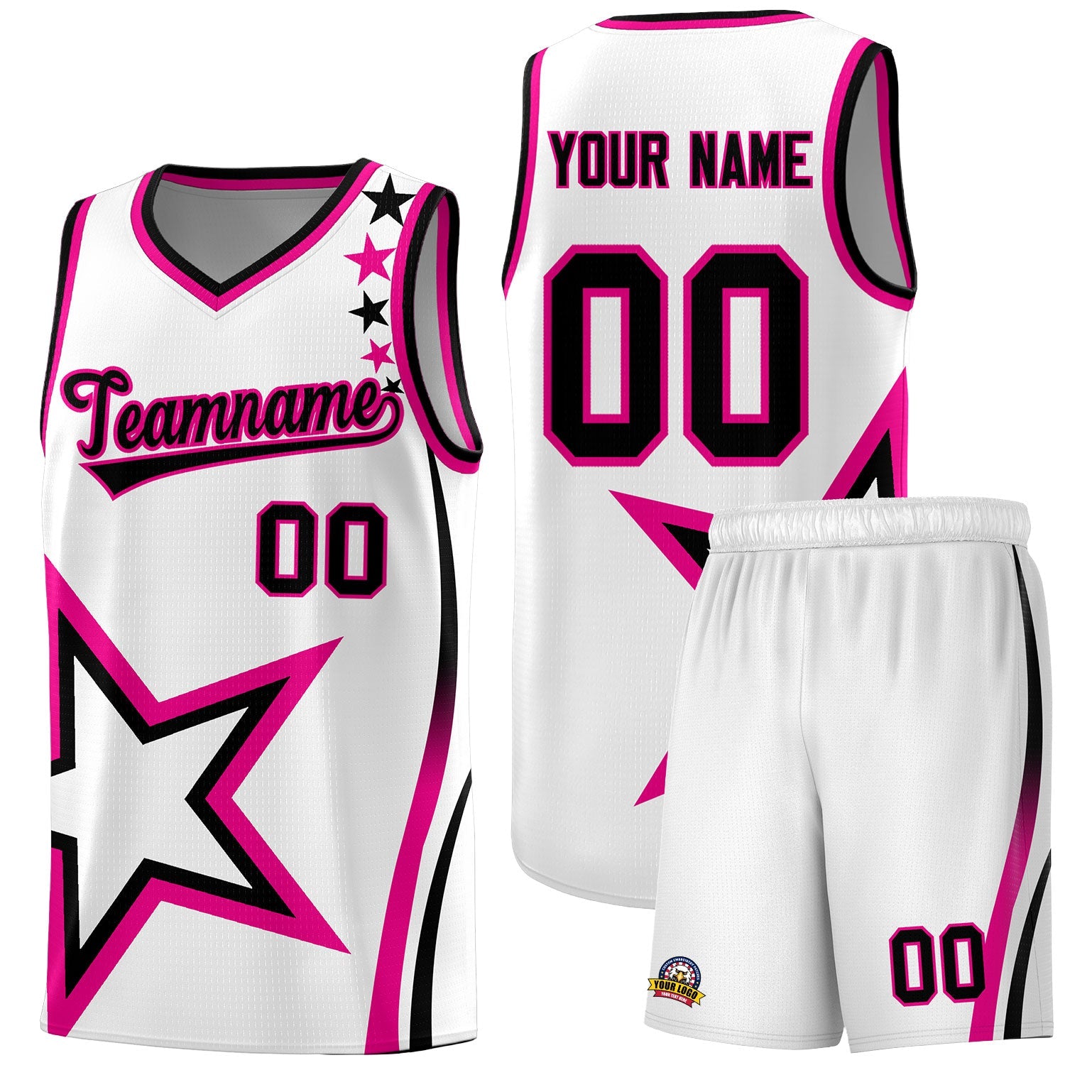 Custom White Shoulder Stars Graffiti Pattern Sets Basketball Jersey