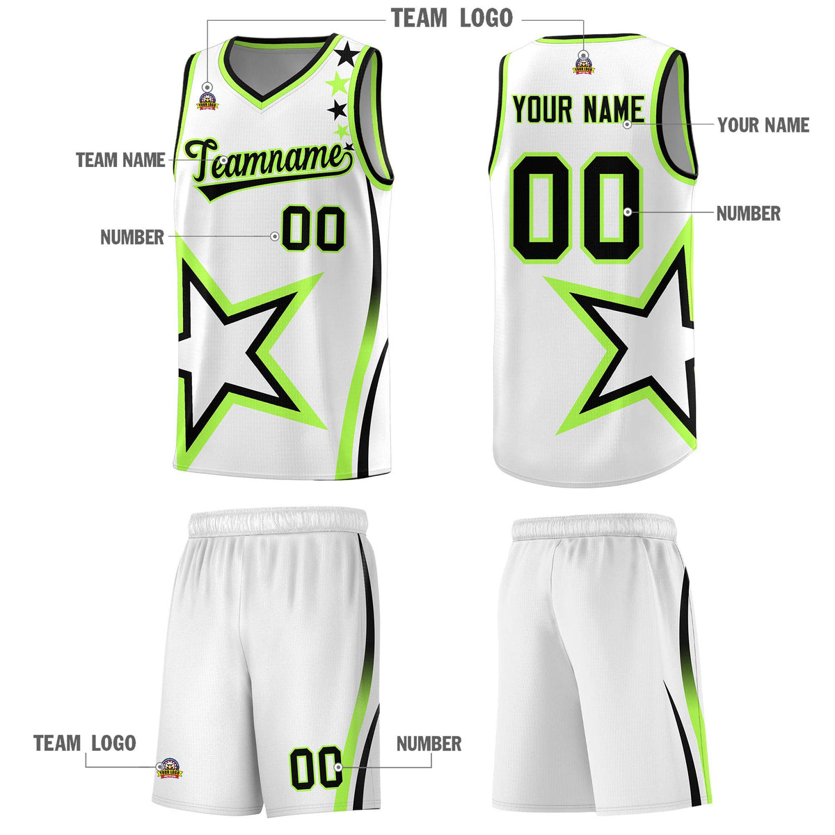 Custom White Shoulder Stars Graffiti Pattern Sets Basketball Jersey