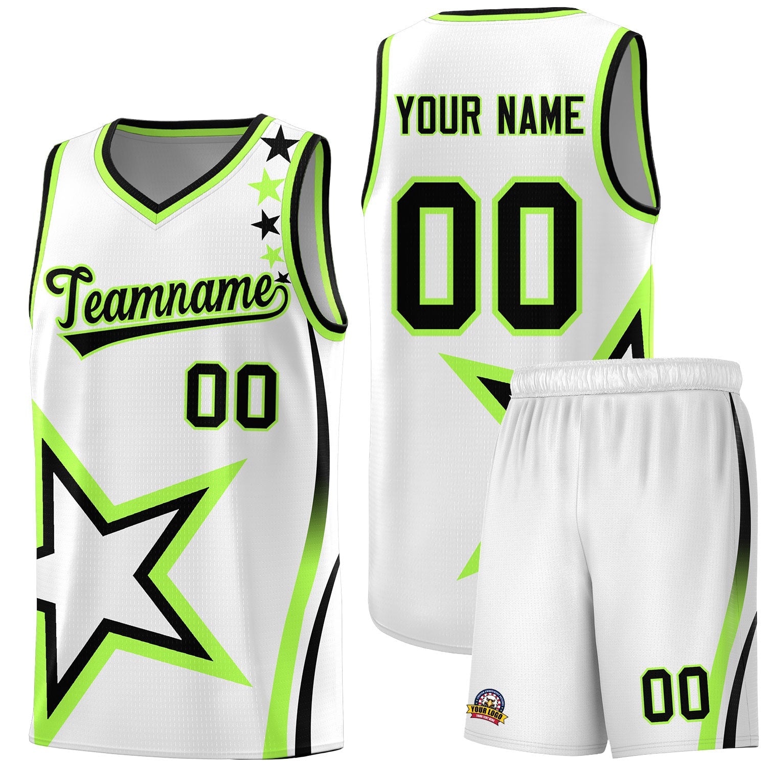 Custom White Shoulder Stars Graffiti Pattern Sets Basketball Jersey