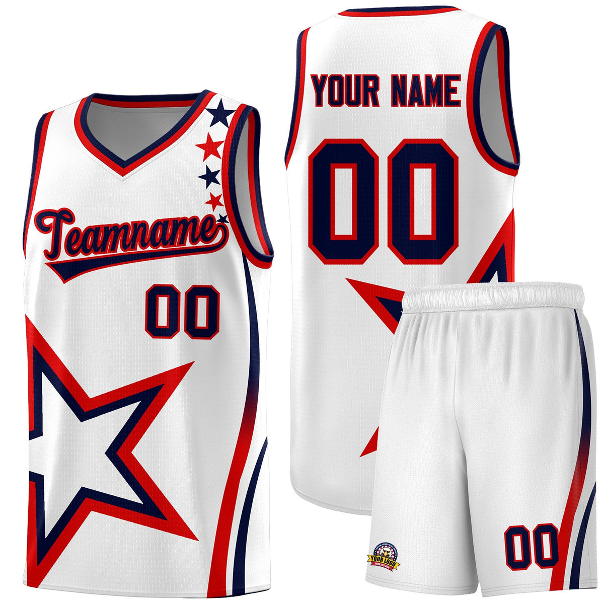 Custom White Shoulder Stars Graffiti Pattern Sets Basketball Jersey