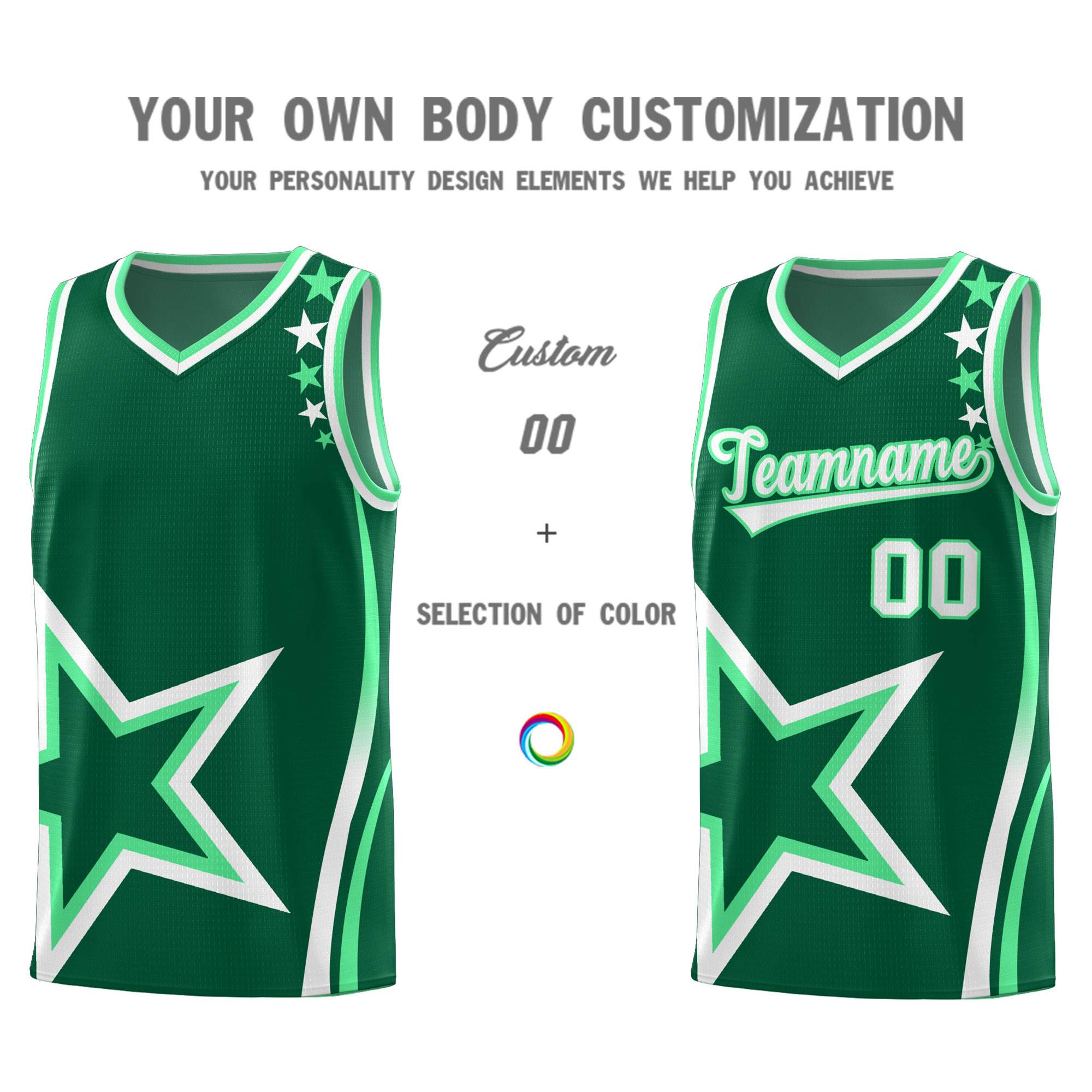 Custom Green Shoulder Stars Graffiti Pattern Sets Basketball Jersey