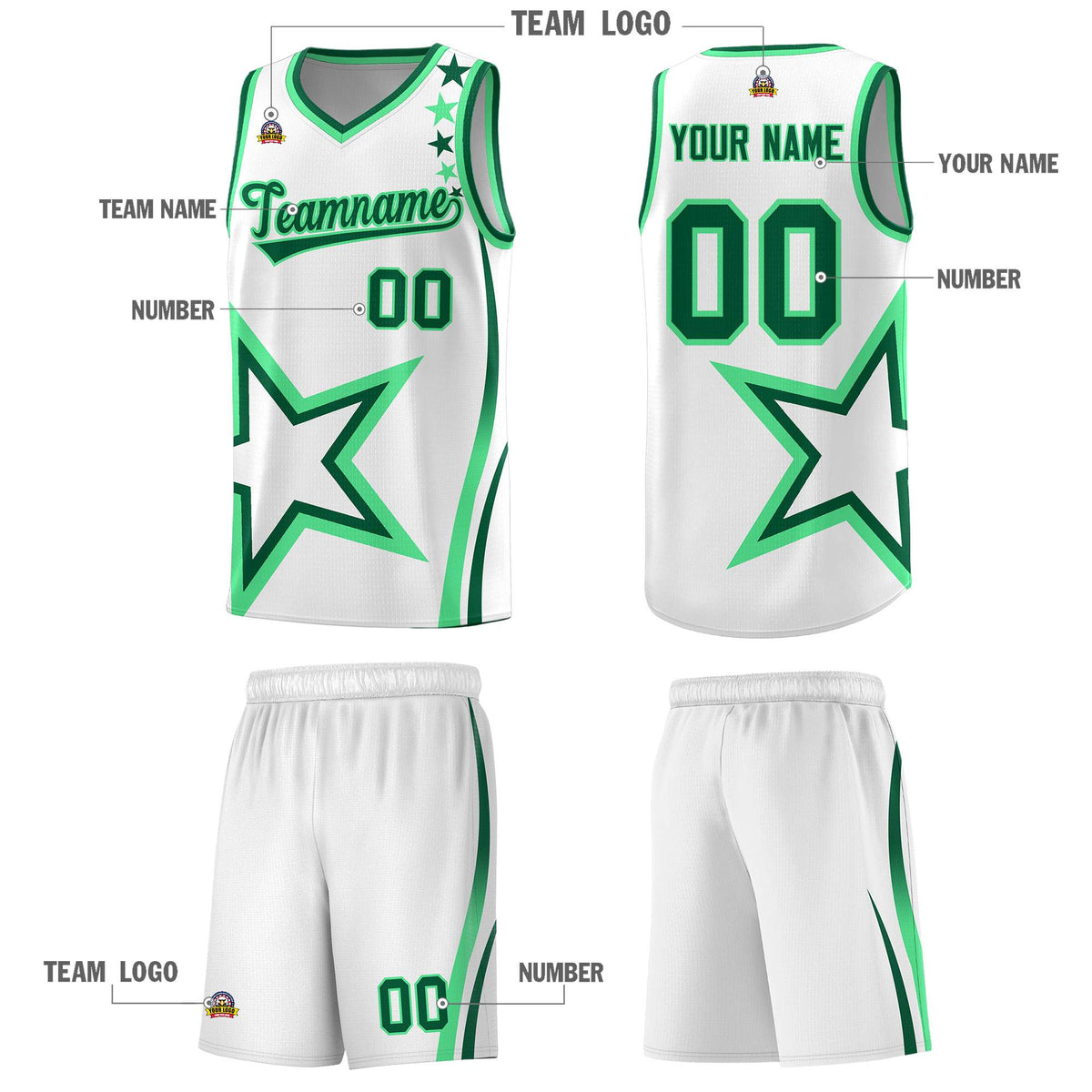 Custom White Shoulder Stars Graffiti Pattern Sets Basketball Jersey