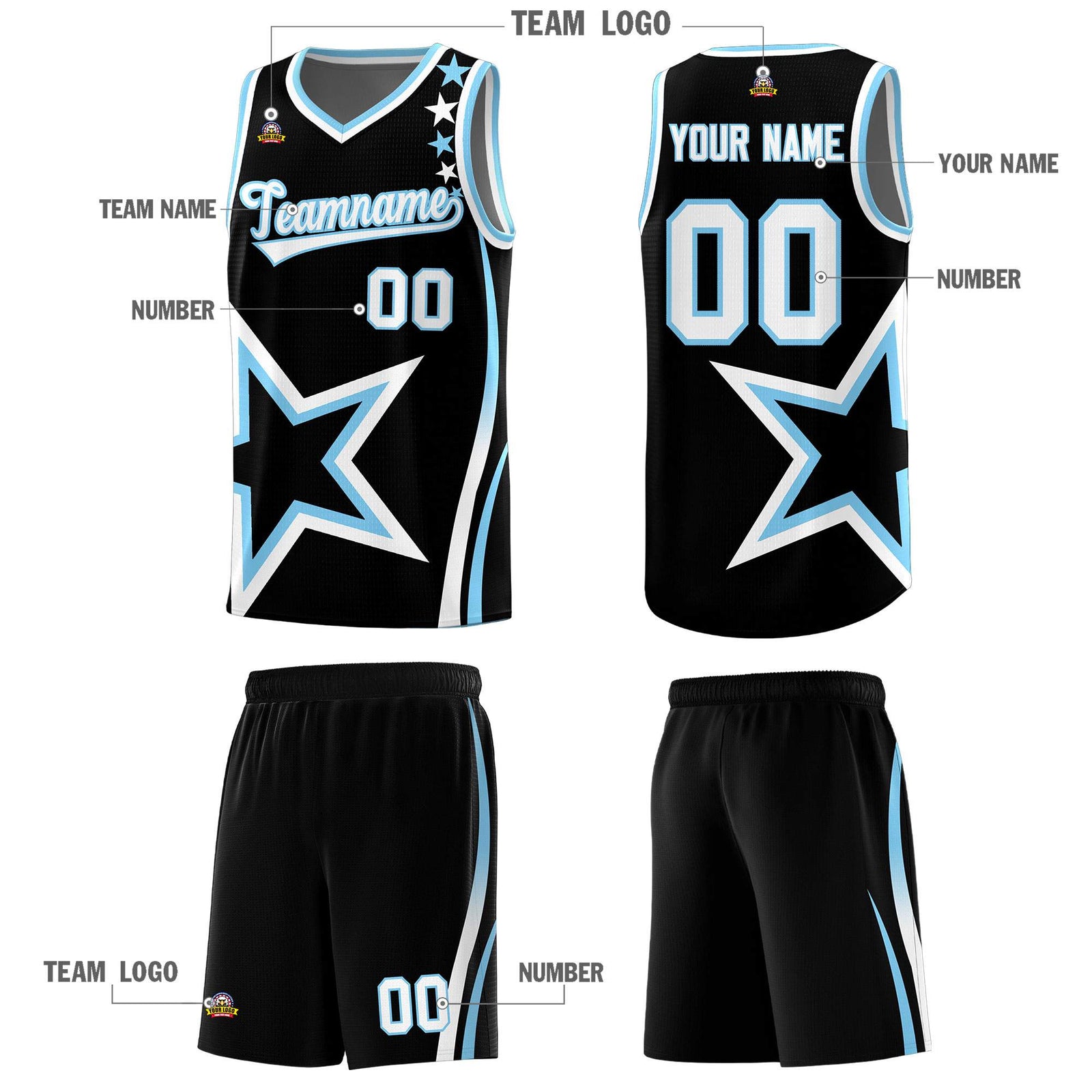 Custom Black Shoulder Stars Graffiti Pattern Sets Basketball Jersey